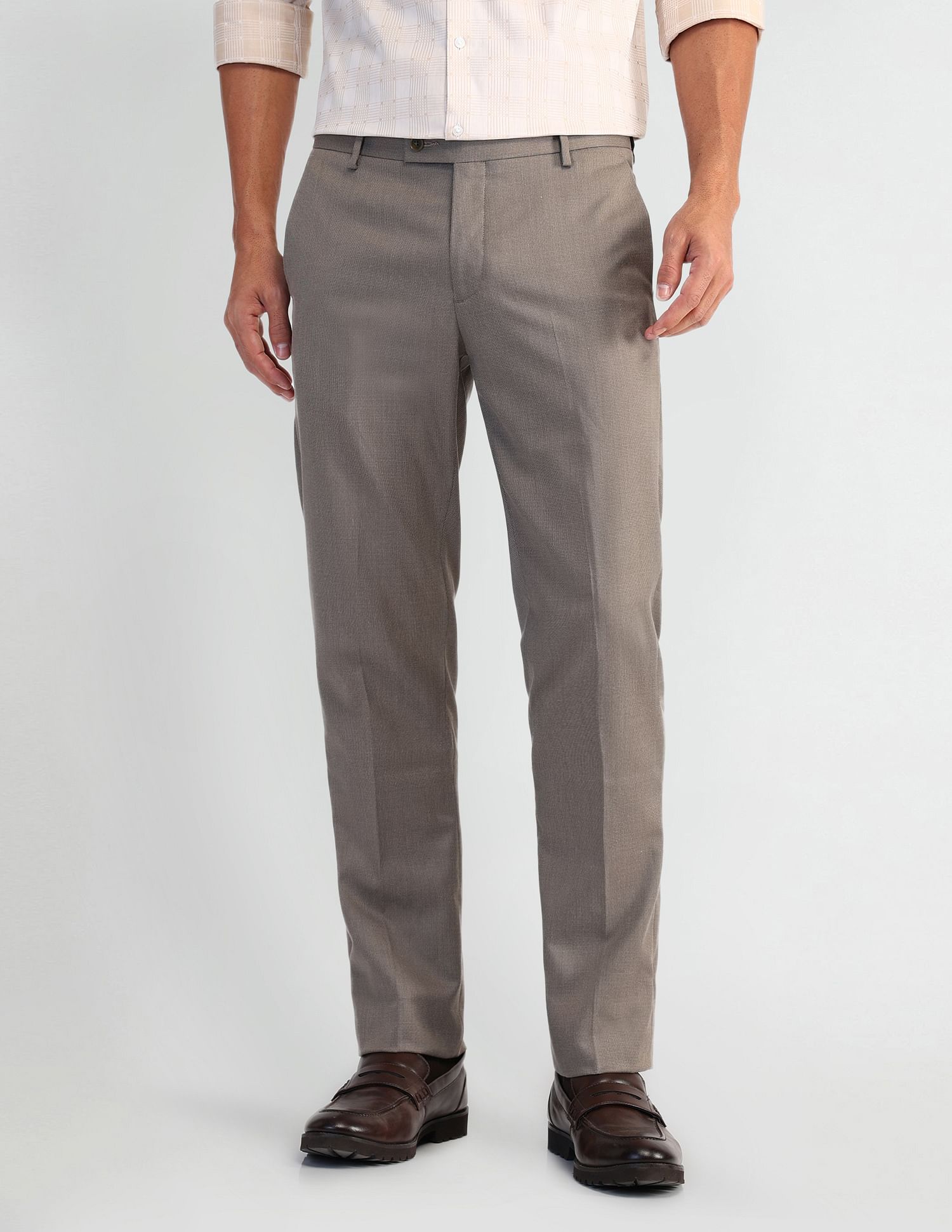 Arrow Patterned Dobby Flat Front Trousers