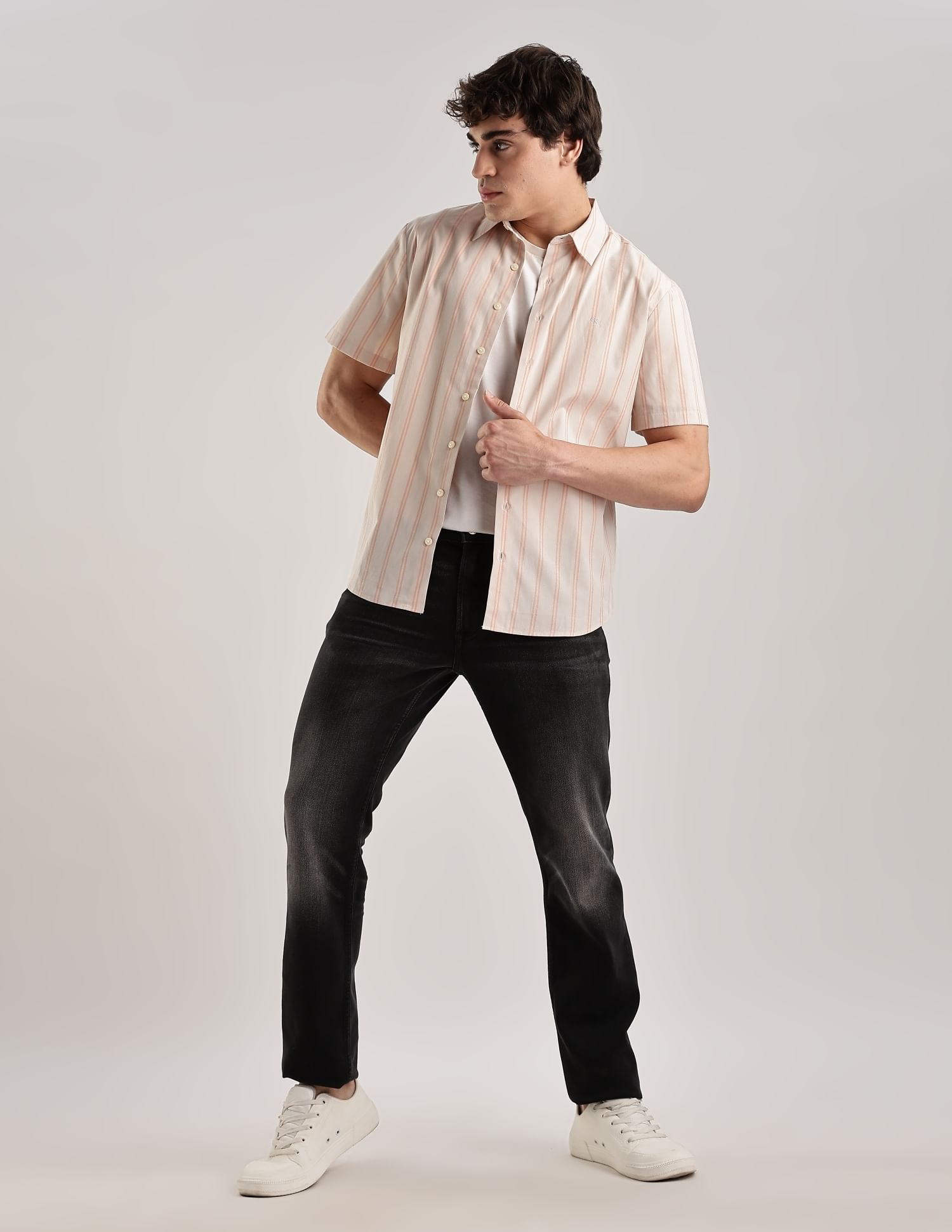 Calvin Klein Jeans Striped Regular-Fit Poplin Woven Shirt