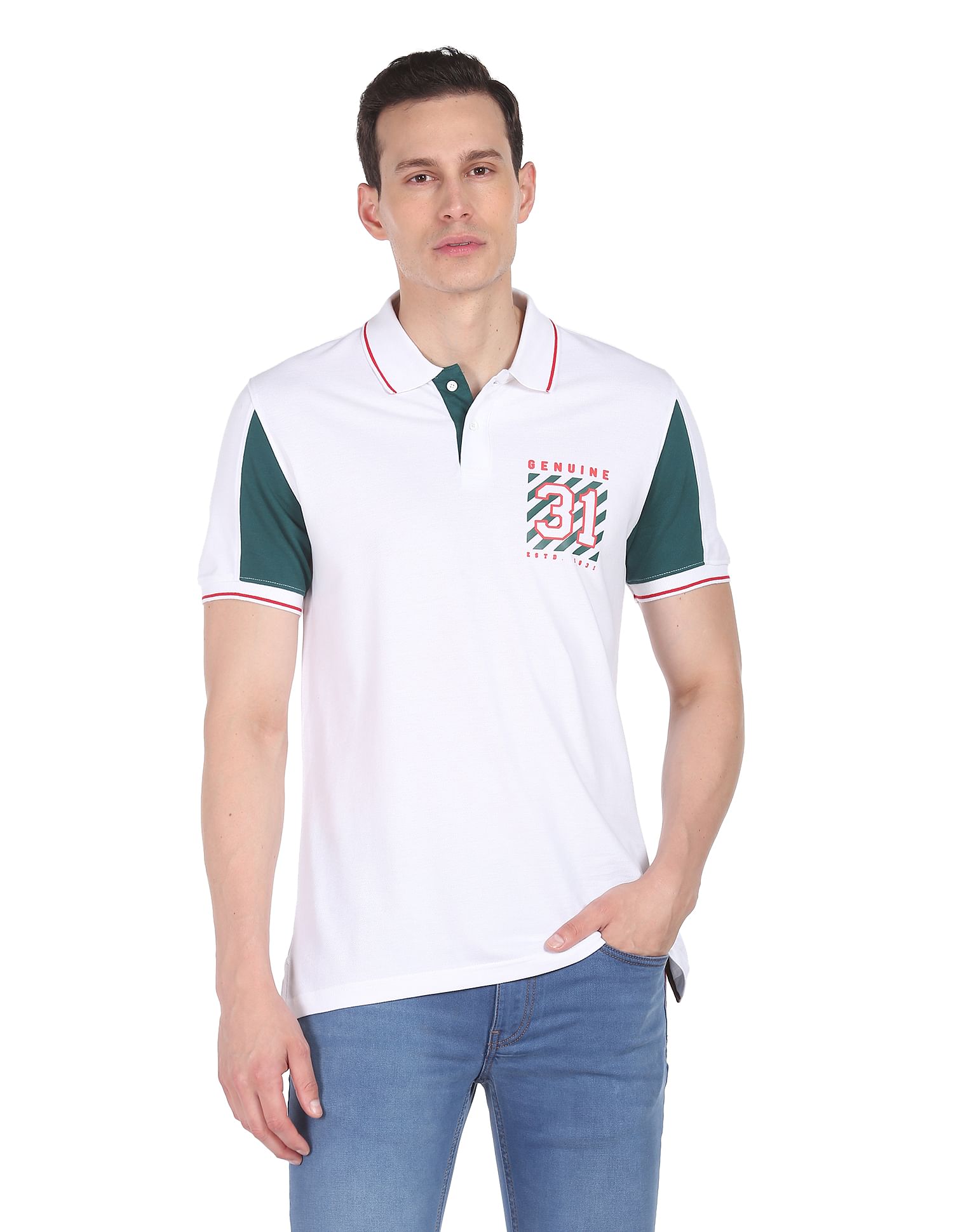 AD by Arvind Cotton Colour Block Polo Shirt