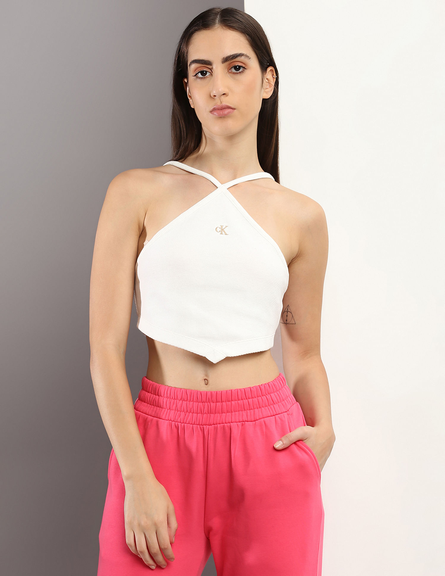 Calvin Klein Jeans Waffle Texture Halter Neck Top