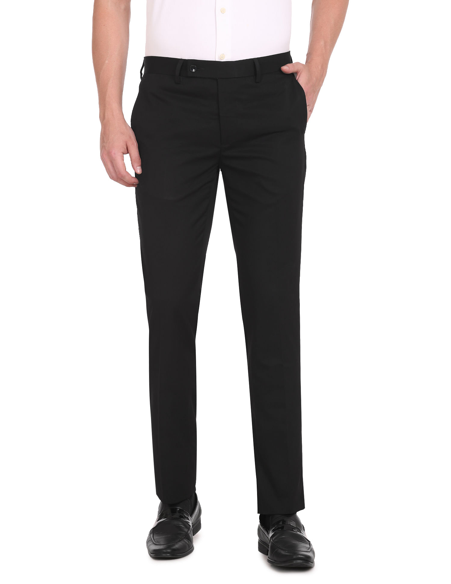 Arrow Solid Tailored Regular Fit Trousers