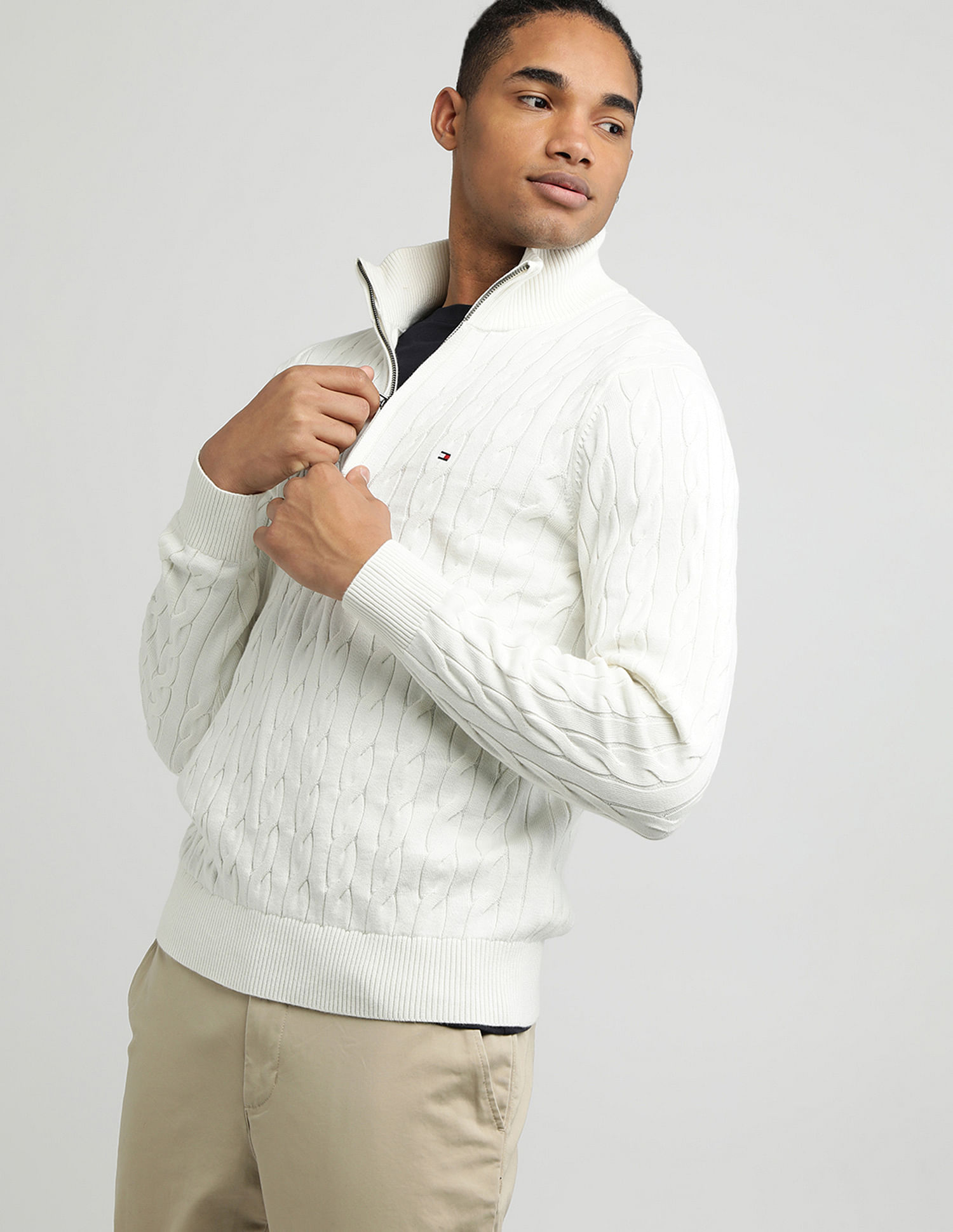 Tommy Hilfiger Classic Cotton Cable Zip Mock Sweatshirt