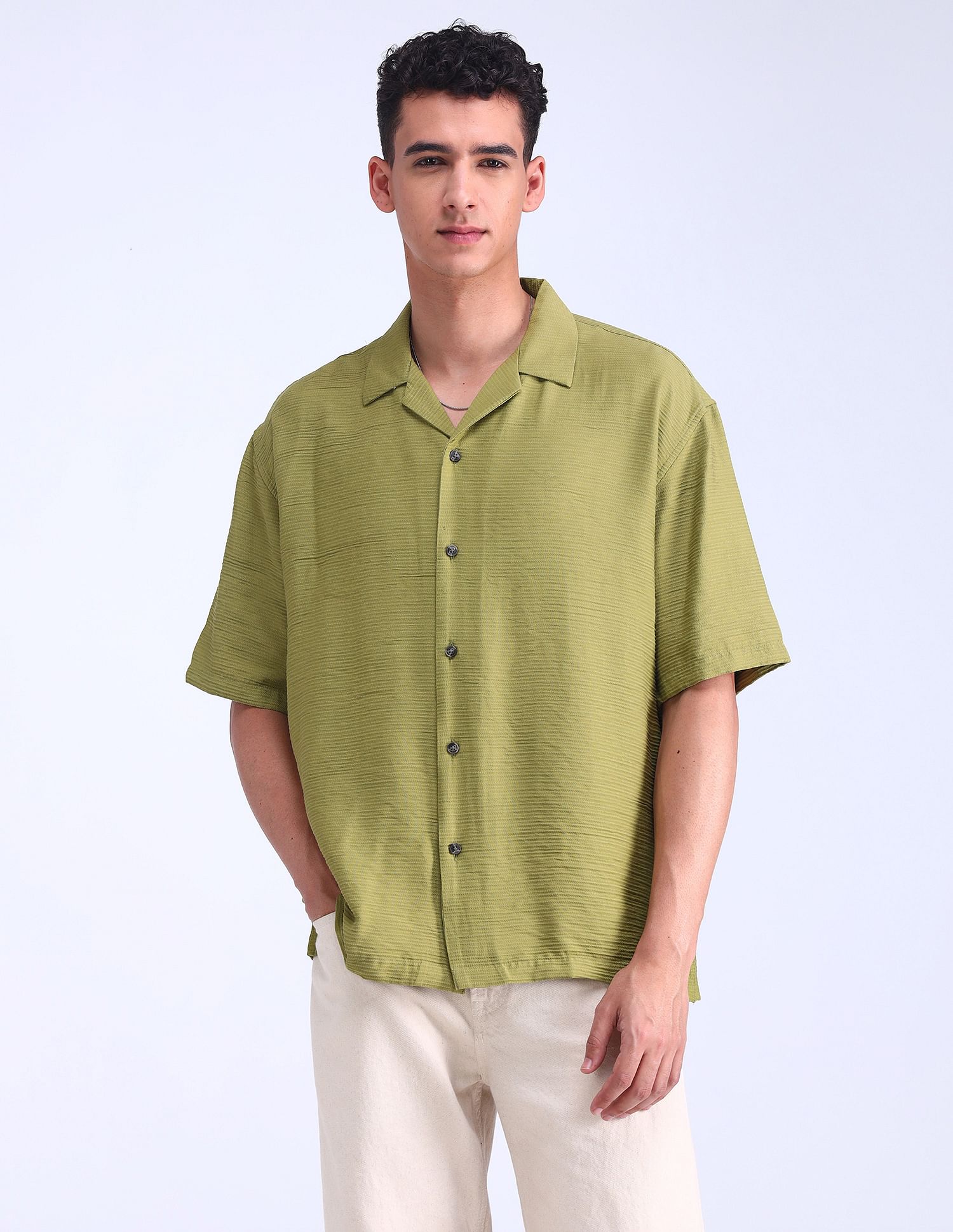 Flying Machine Oversized Twill Solid Shirt