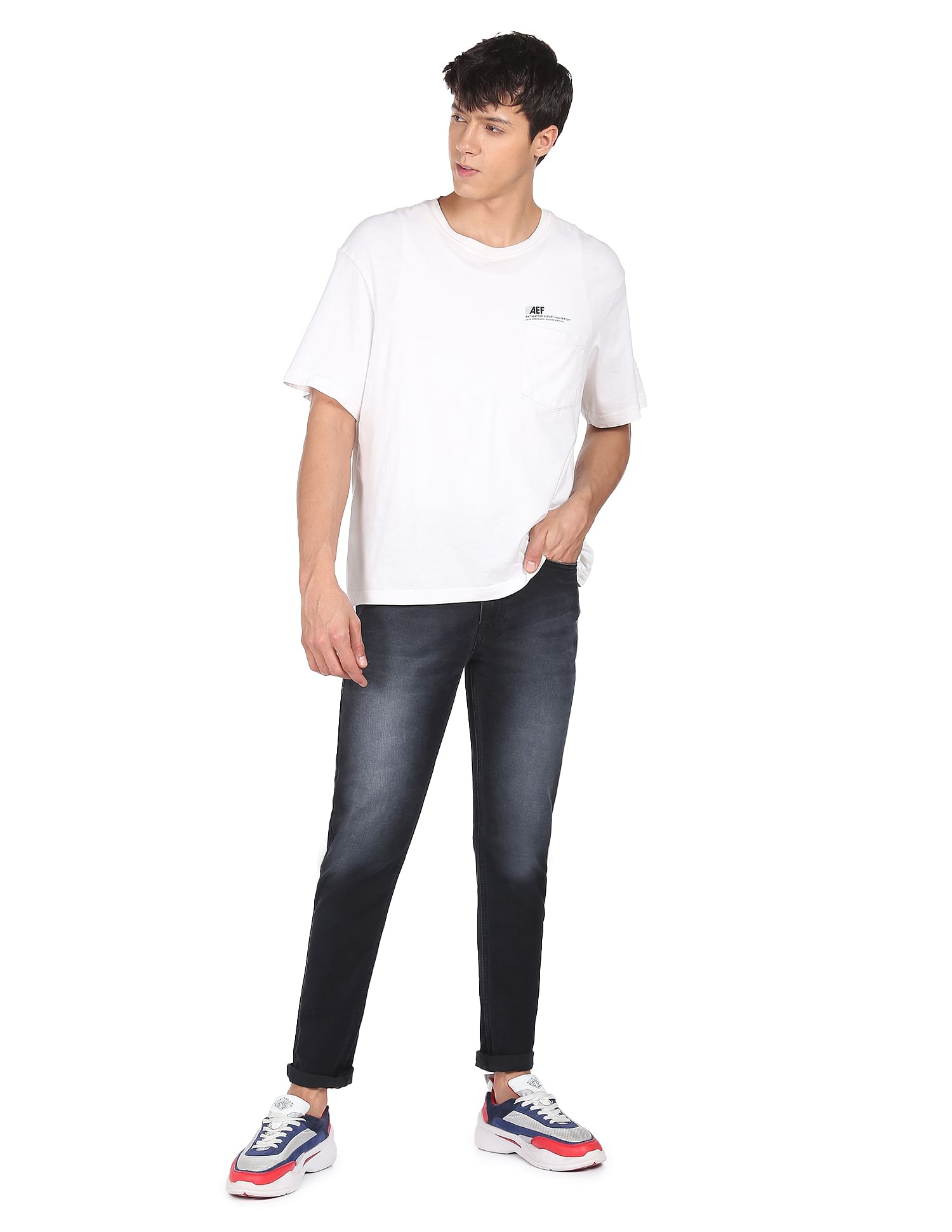 Flying Machine Mid Rise Slash Slim Tapered Fit Jeans