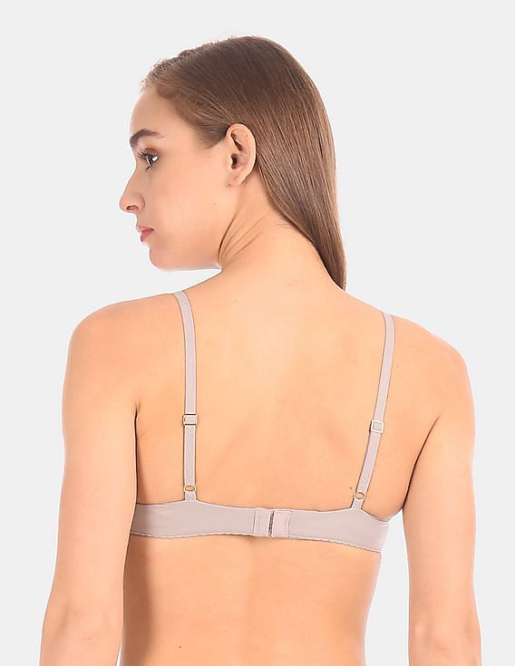 Buy Calvin Klein Underwear Women Grey Semi Sheer Panel Plunge Neck Bra 