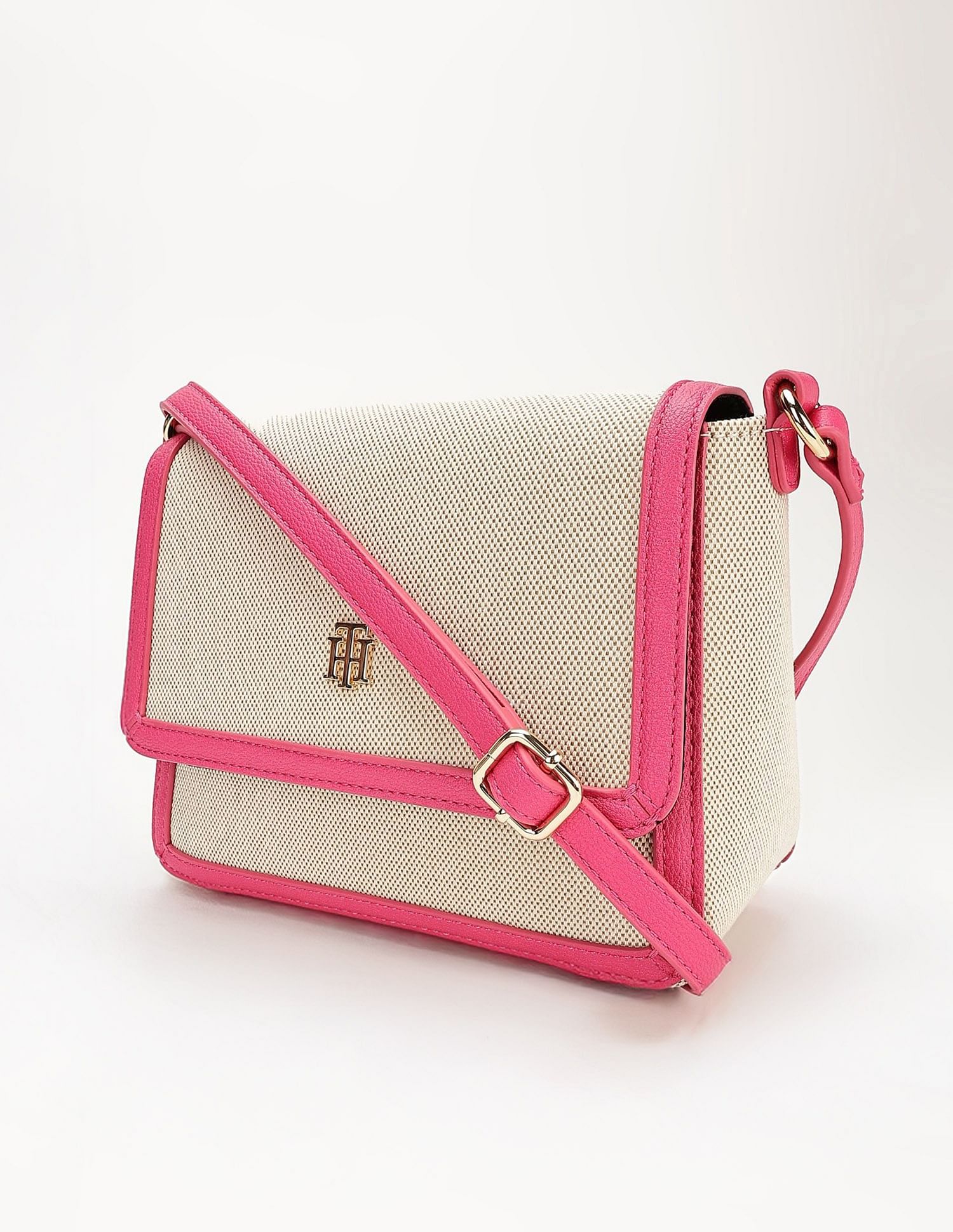 Tommy Hilfiger Solid Pink Polyester Sling Bags