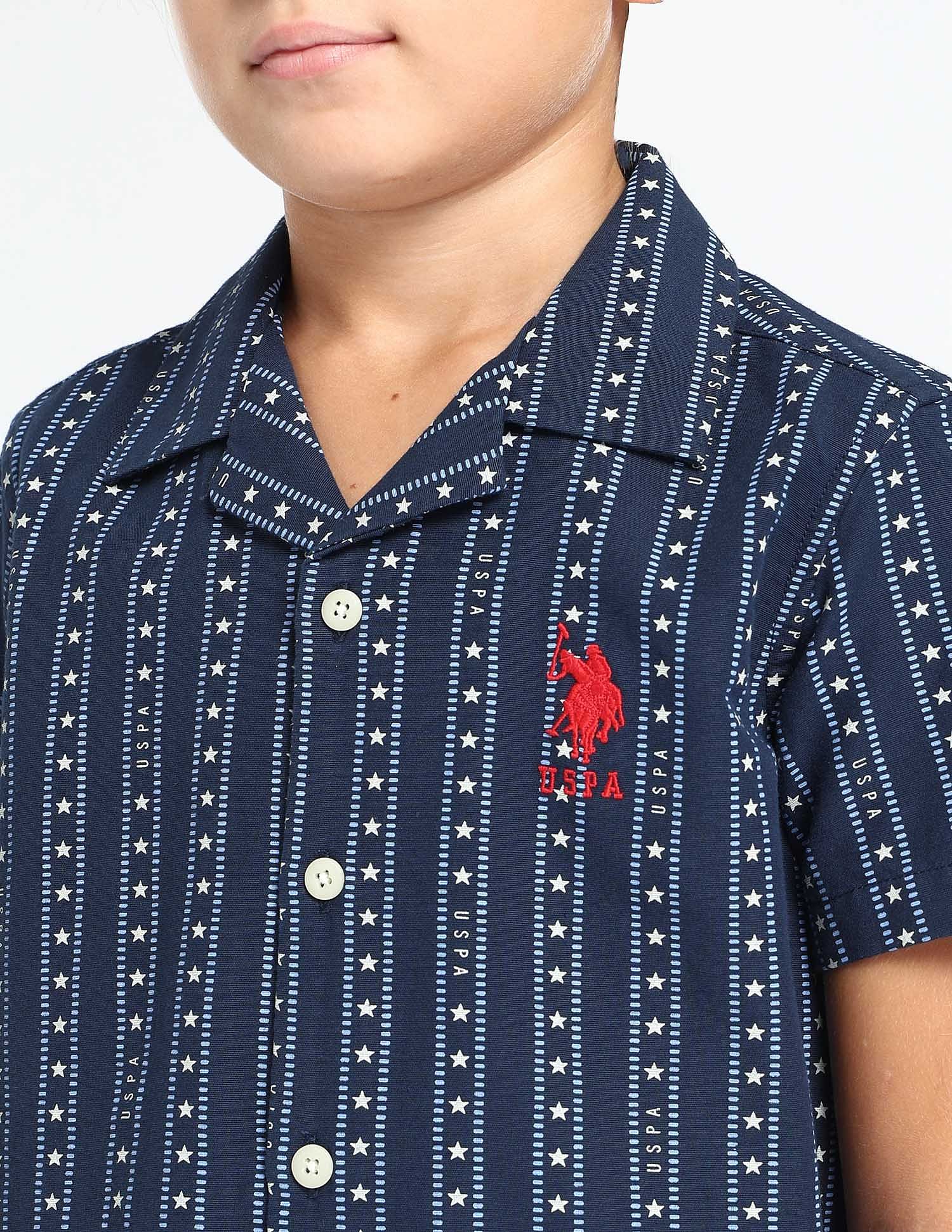 U.S. Polo Assn. Kids Boys Geometric Printed Relaxed Fit Shirt