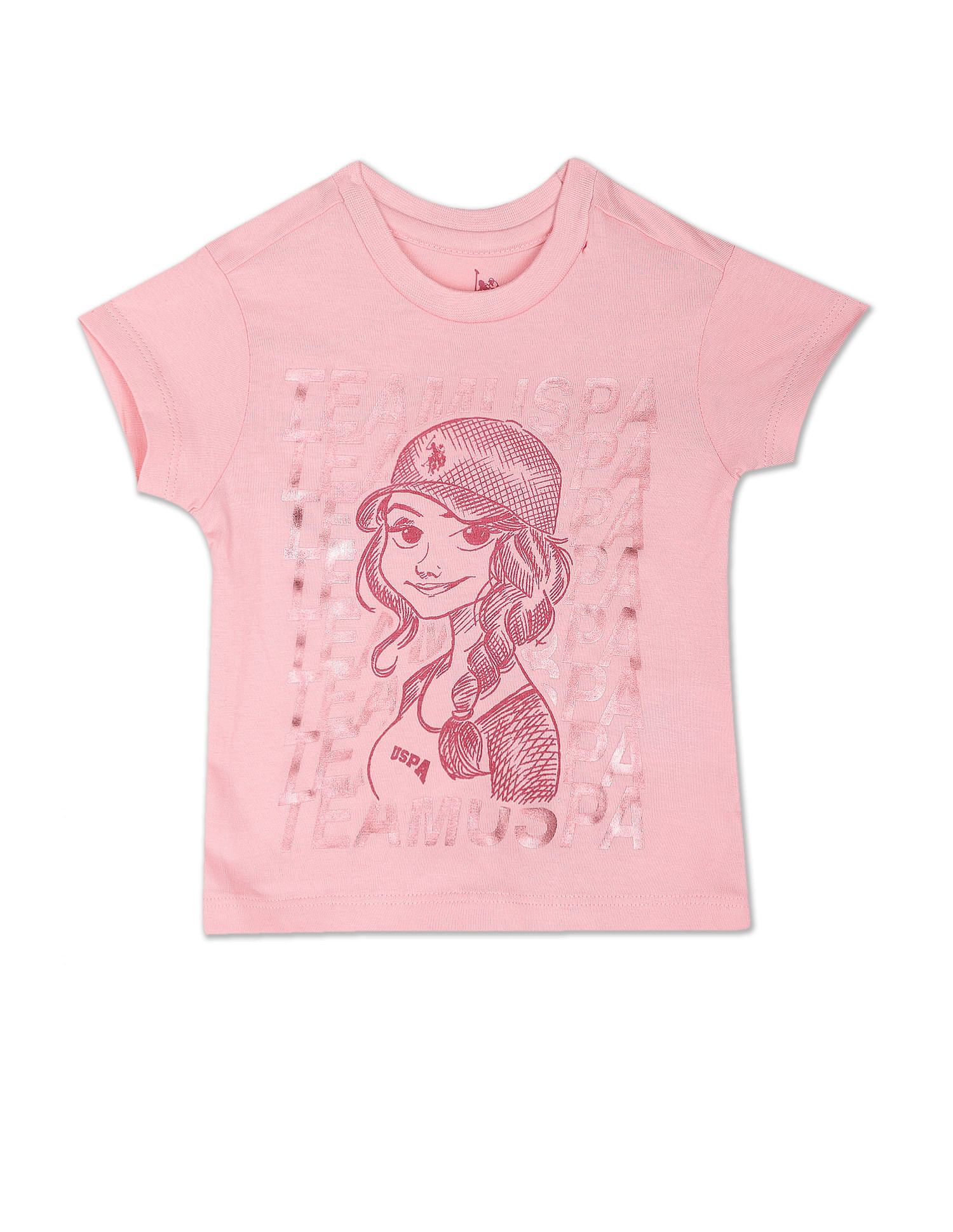 U.S. Polo Assn. Kids Girls Foil Print Crew Neck T-Shirt