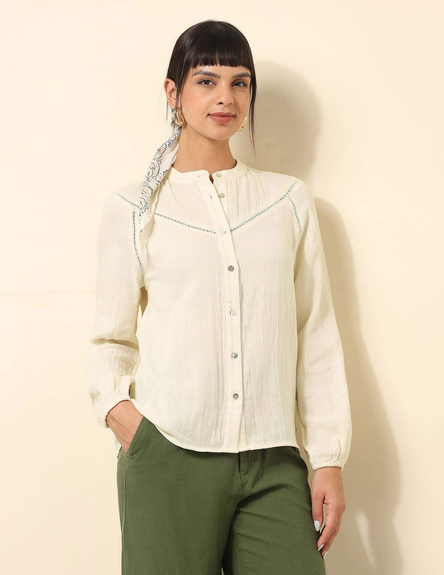 U.S. Polo Assn. Women Lace Detailed Solid Shirt