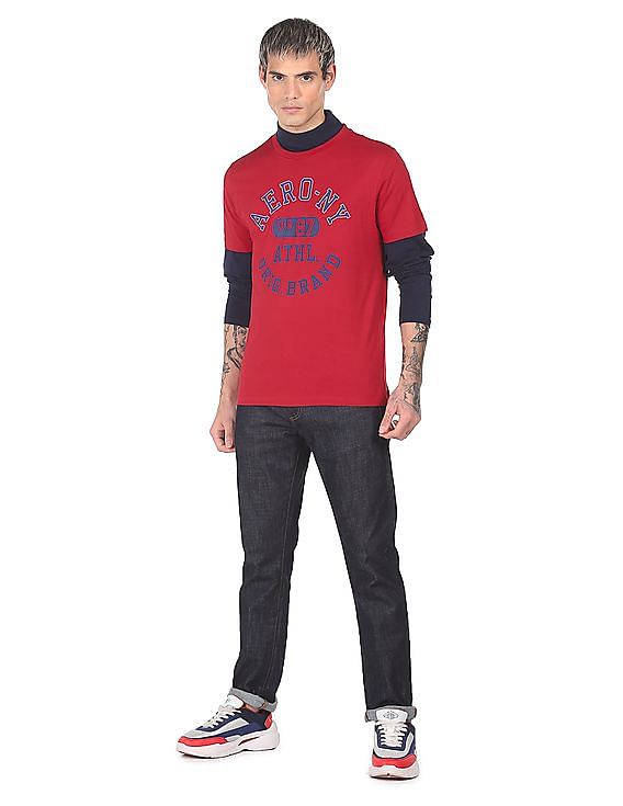 Buy Aeropostale Men Red Crew Neck Brand Print T-Shirt - NNNOW.com