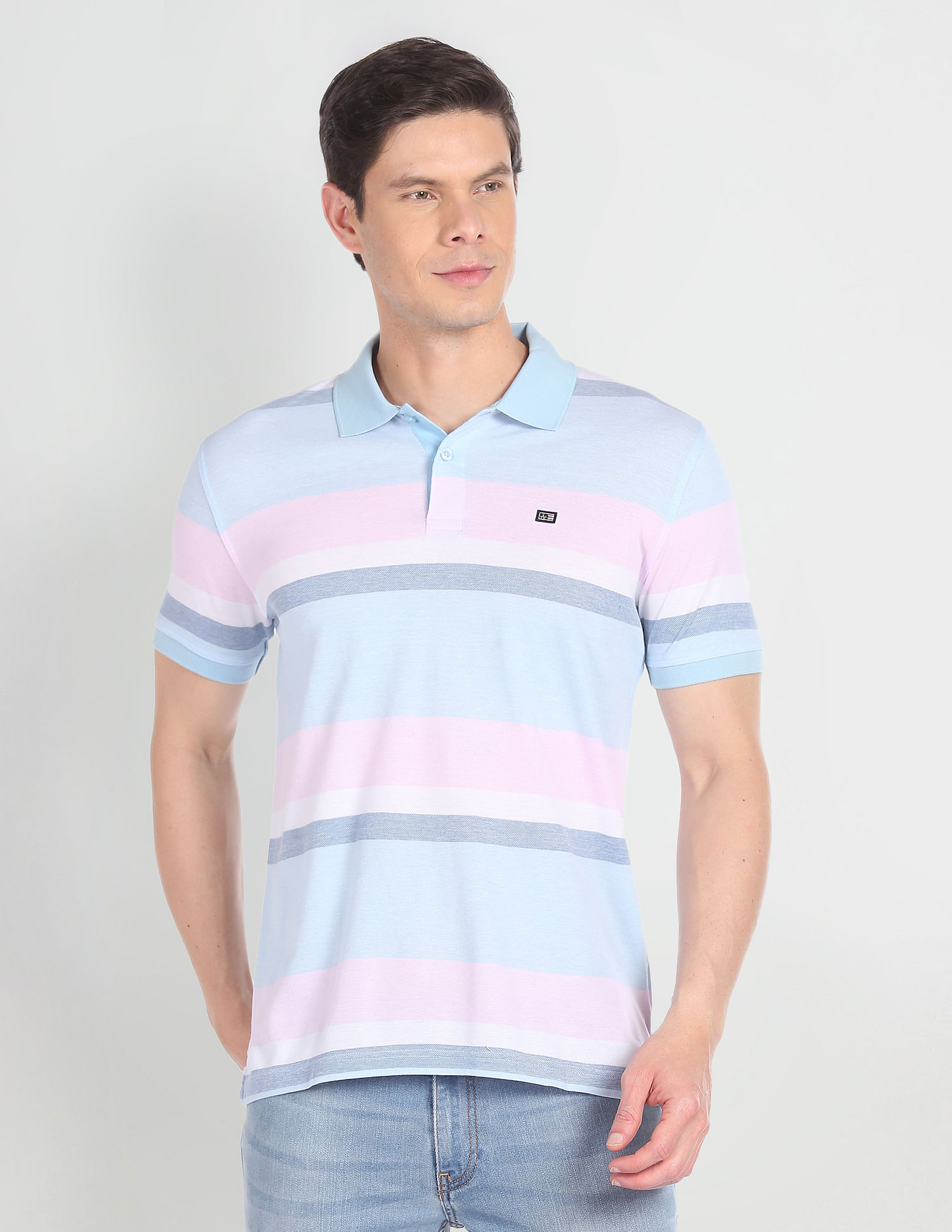 Arrow Sports Mercerised Cotton Horizontal Stripe Polo Shirt