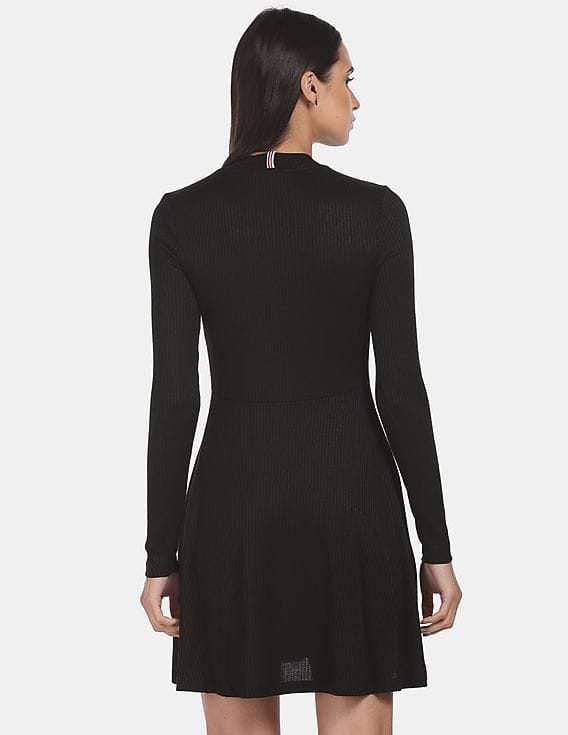 Buy Tommy Hilfiger Women Black Long Sleeve Solid Fit And Flare Dress -  NNNOW.com