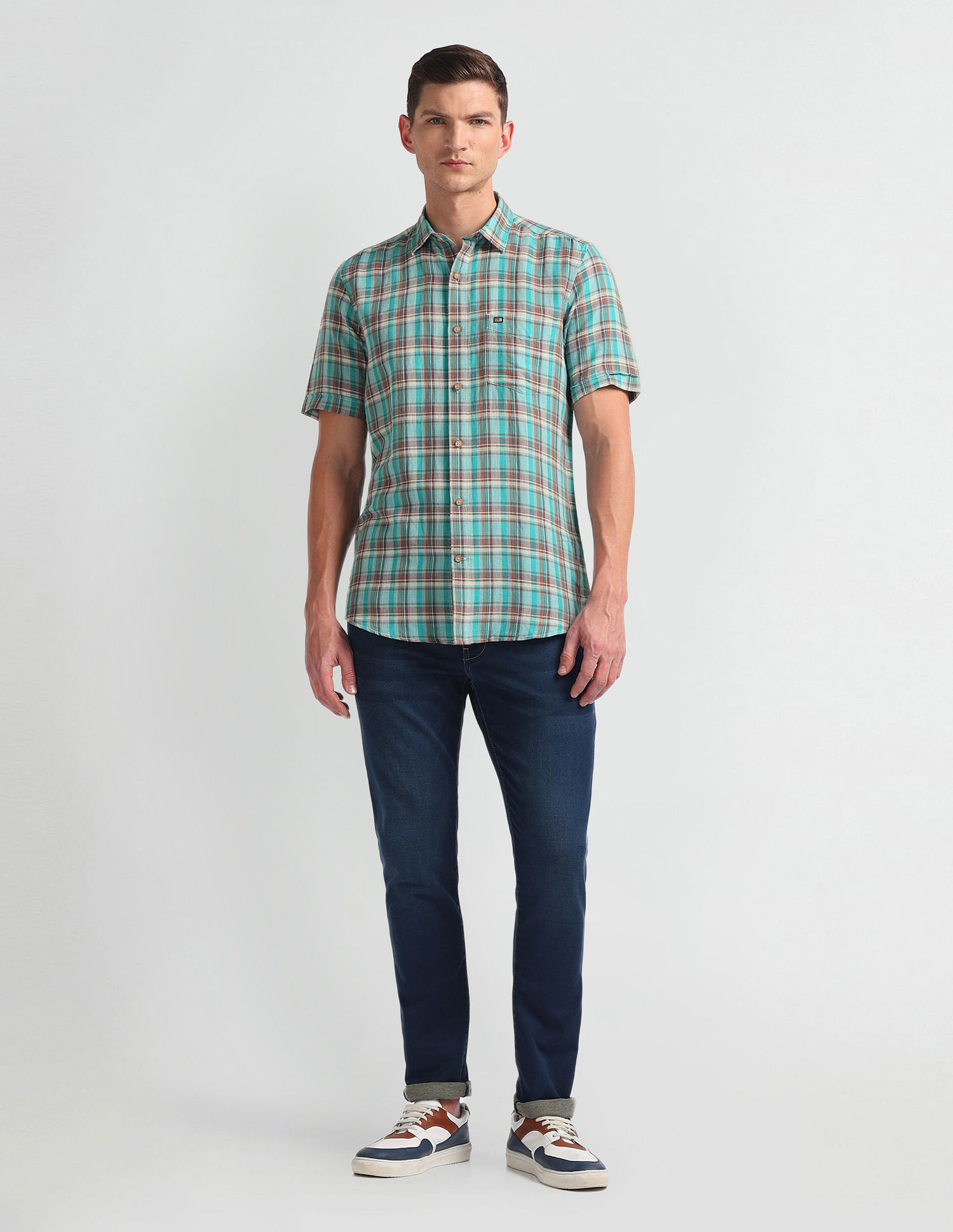 Arrow Sports Linen Blend Check Shirt