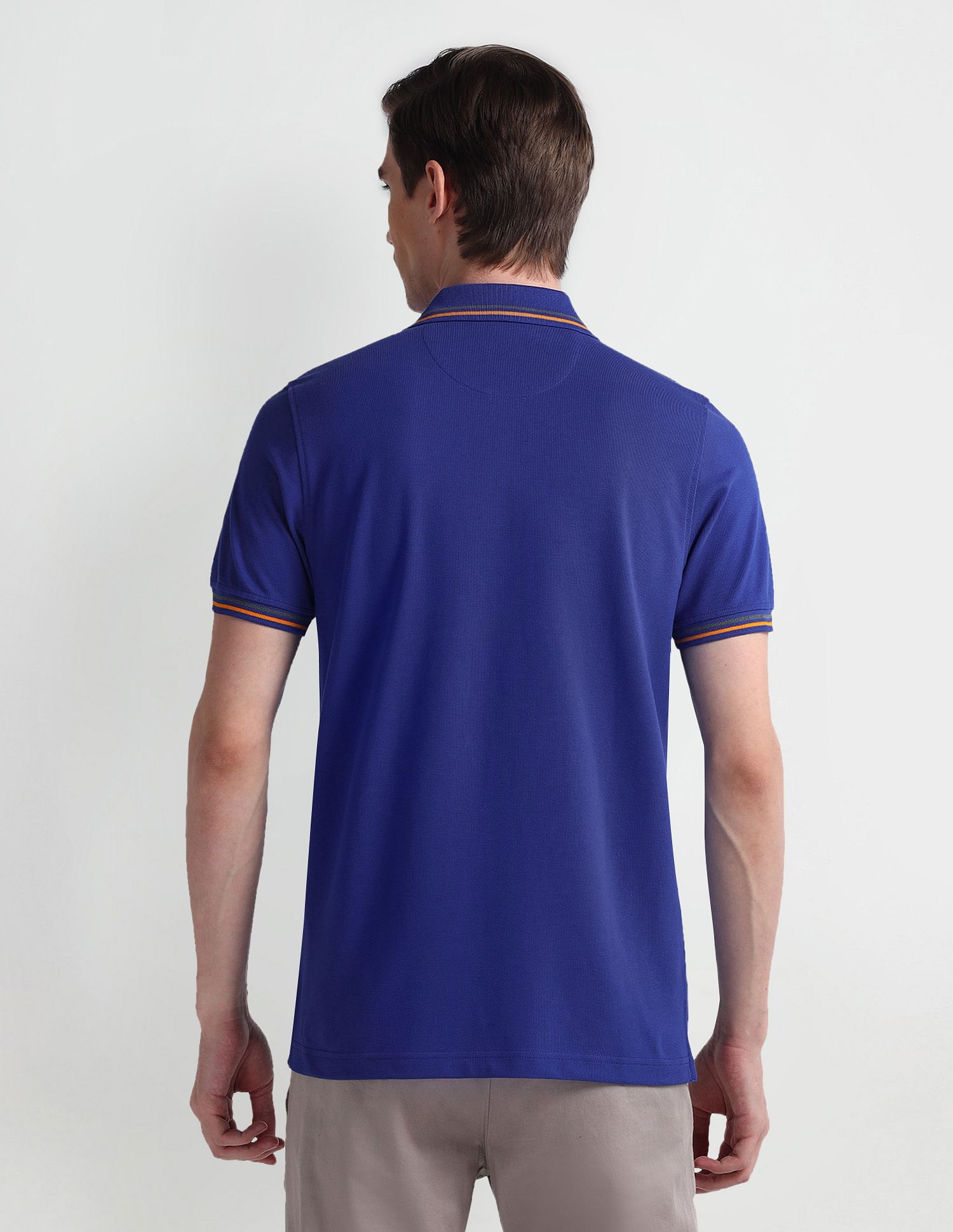 Arrow Sport Striped Collar Solid Polo Shirt