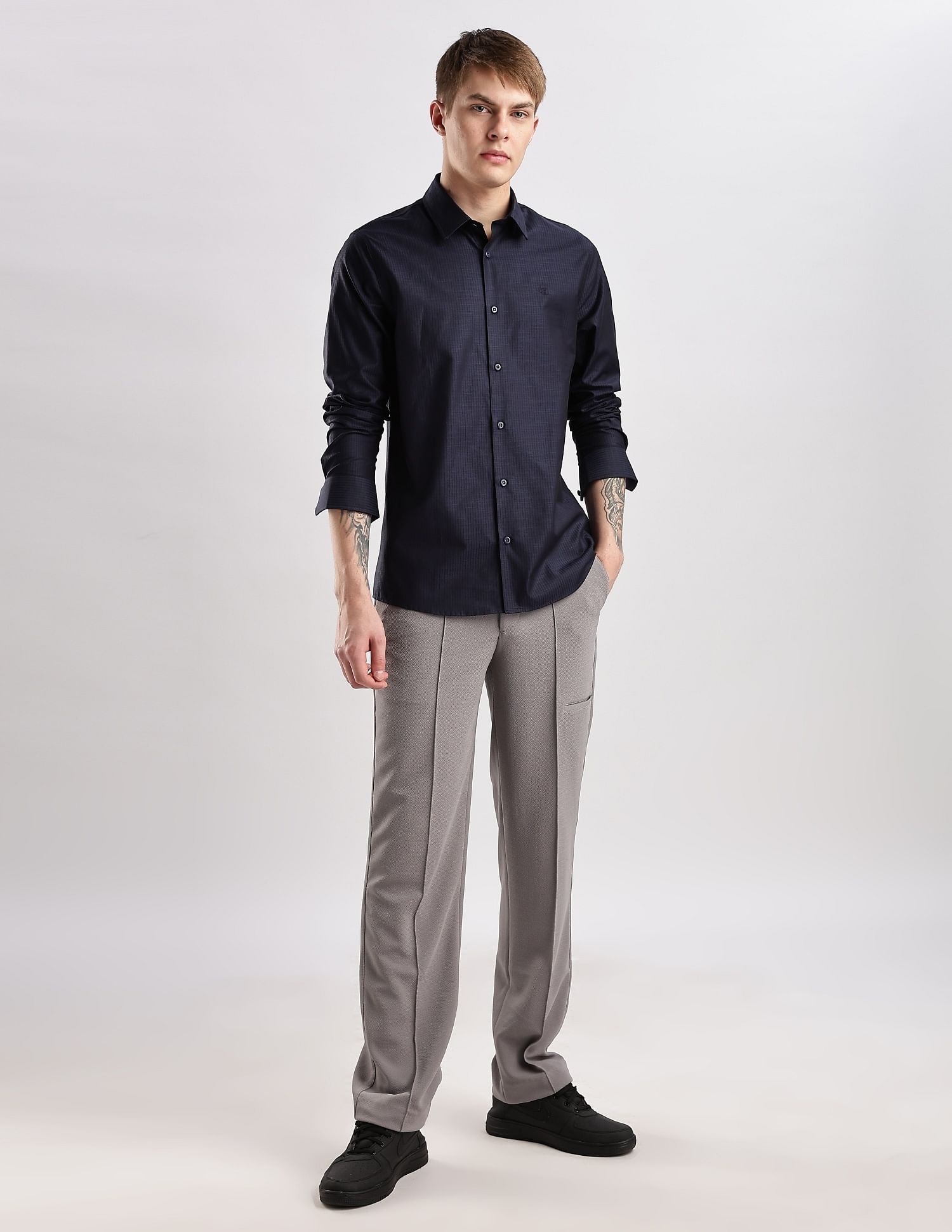 Calvin Klein Jeans Vertical Stripes Slim Fit Plain Woven Shirt
