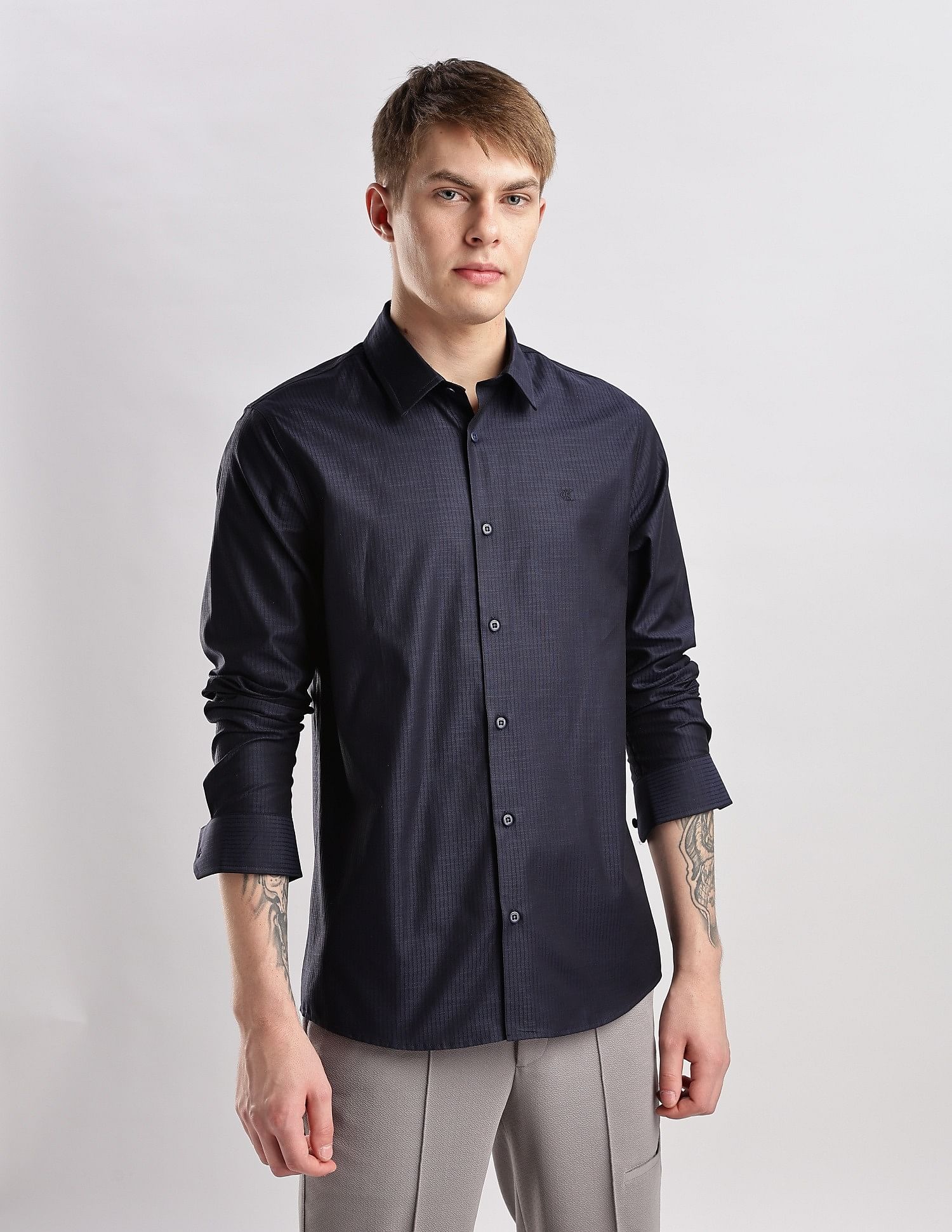Calvin Klein Jeans Vertical Stripes Slim Fit Plain Woven Shirt