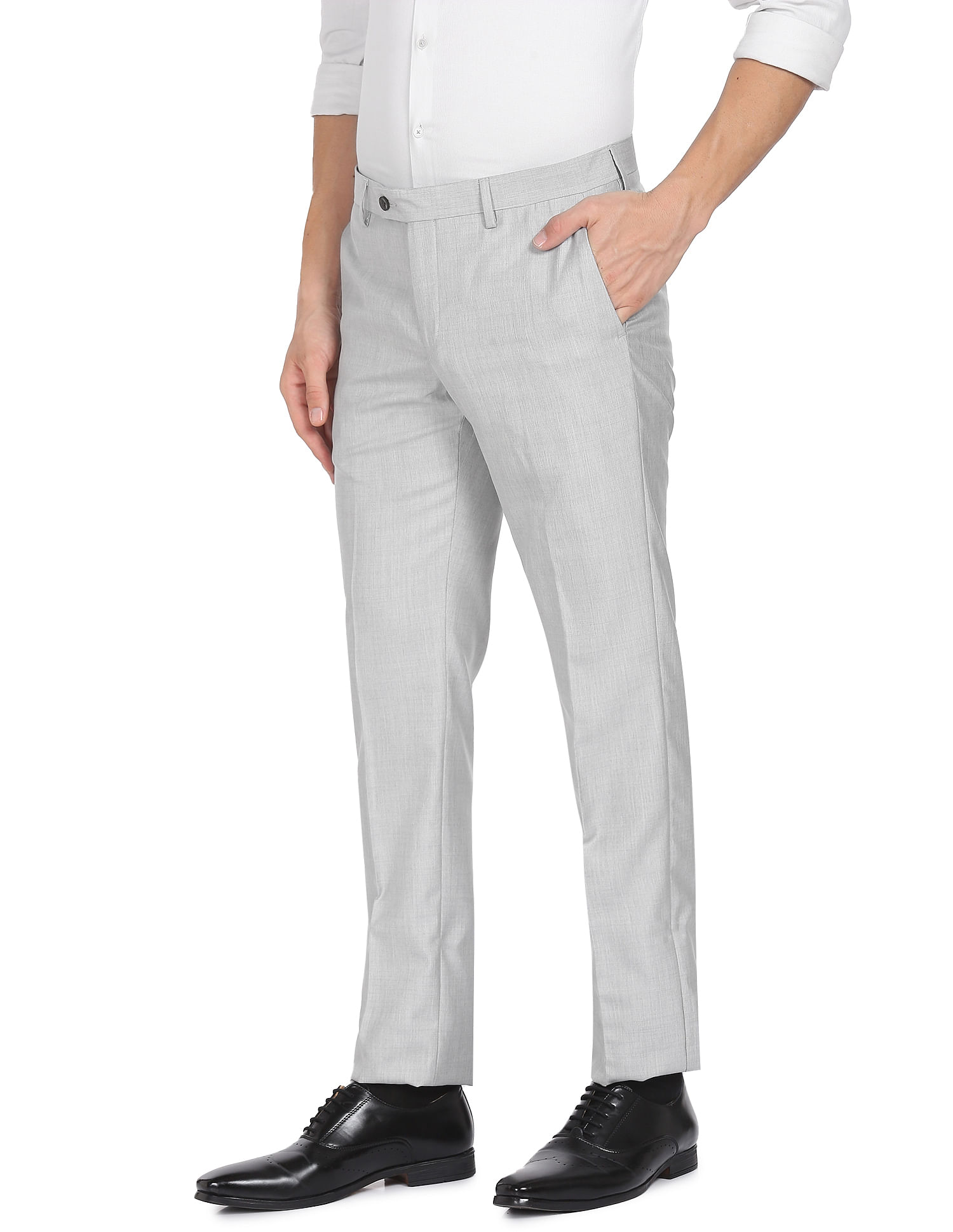 Buy AD by Arvind Smart Waist Heathered Formal Trousers(Grey 30)  8904290707485 at Amazon.in