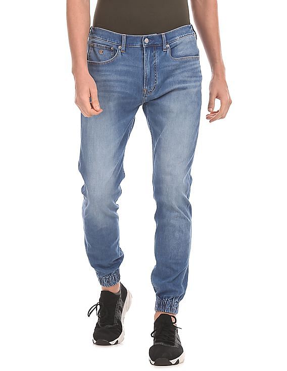 Calvin Klein Men Blue Stone Wash Four-Way Stretch Jogger Jeans