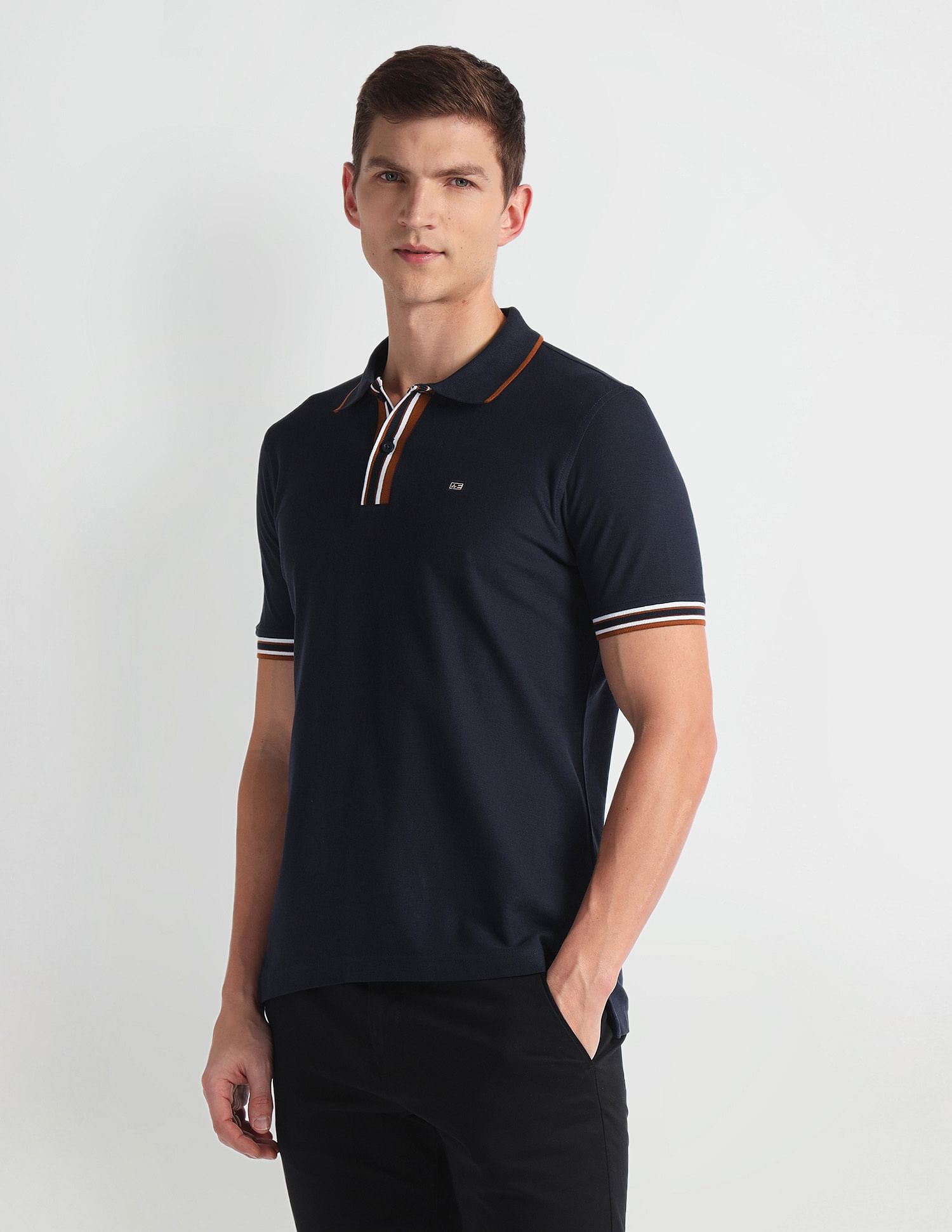 Arrow Sports Tipped Collar Solid Polo Shirt