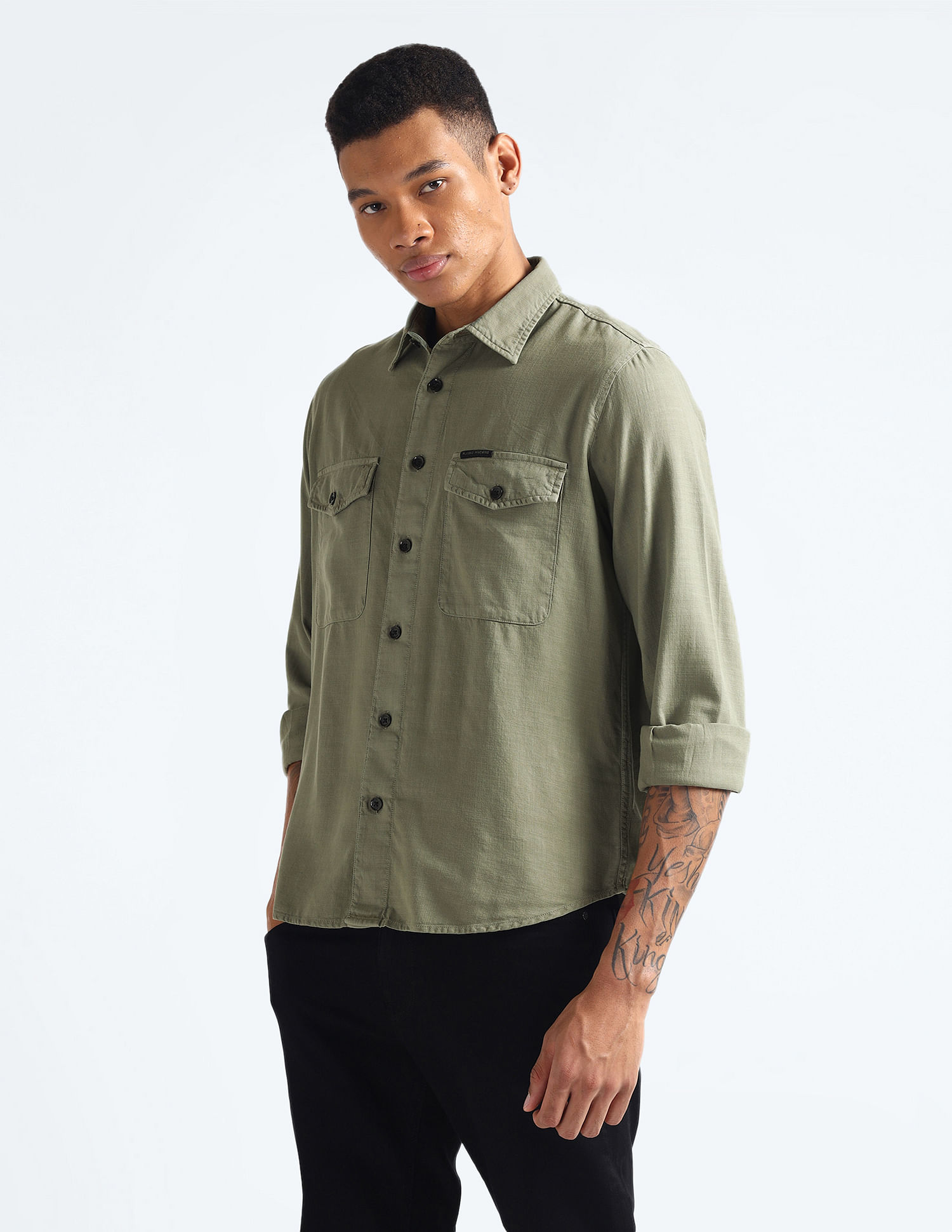 Flying Machine Slim Fit Washed Chambray Shirt