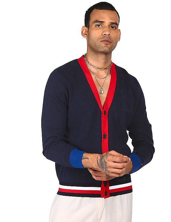 Buy Tommy Hilfiger Men Blue V Neck Solid Cardigan NNNOW