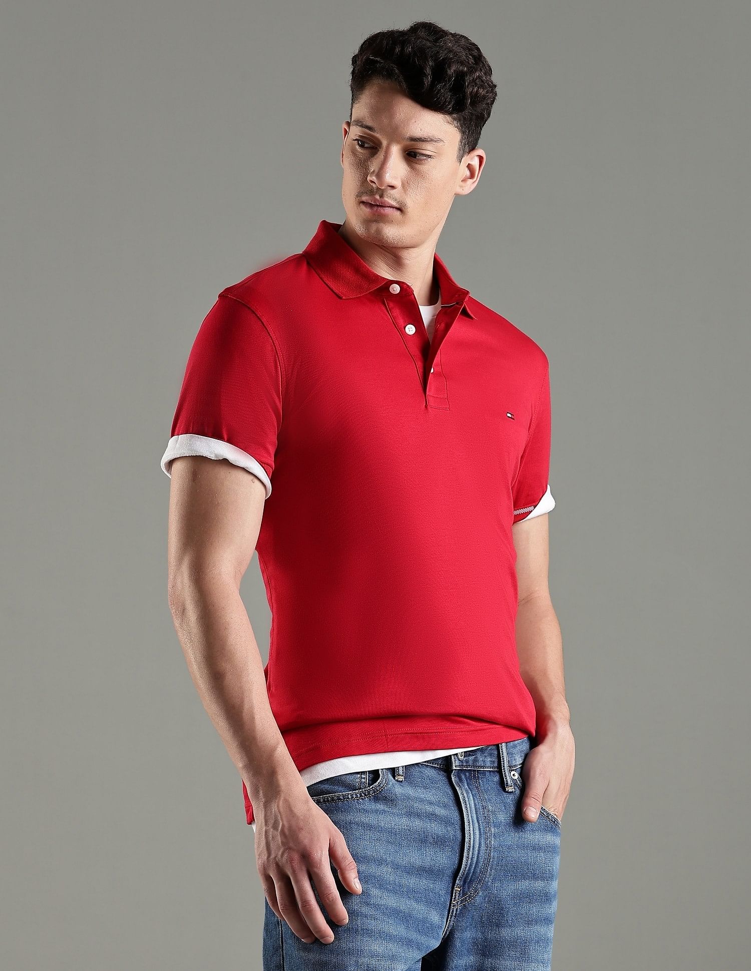 Tommy Hilfiger Solid Slim Fit Cotton Polo T-Shirt