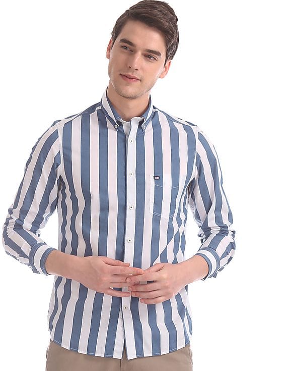 Blue And White Slim Fit Striped Shirt 