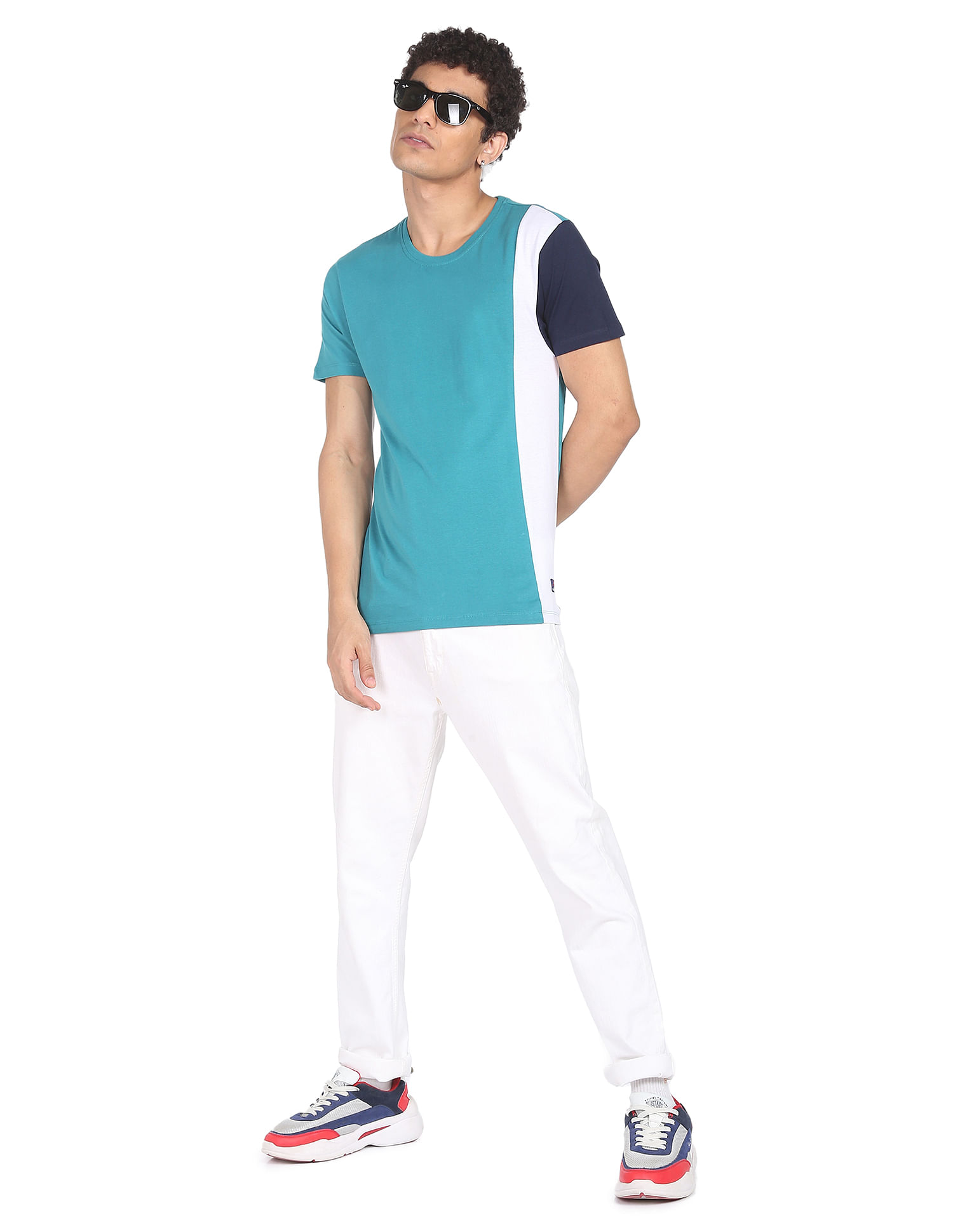Flying Machine Pure Cotton Colour Block T-Shirt
