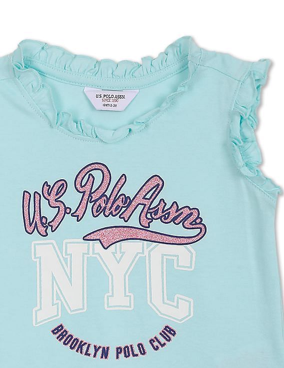 U.S. Polo Assn. Kids Girls Round Neck Sleeveless Brand Print T-Shirt