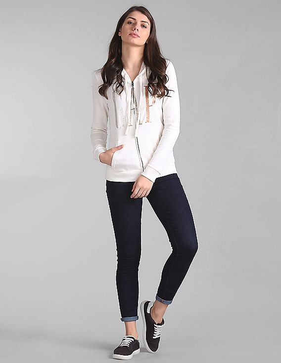 Buy GAP Women Women White Glitter Logo Full Zip Hoodie Buy GAP Women Women White Glitter Logo Full Zip Hoodie