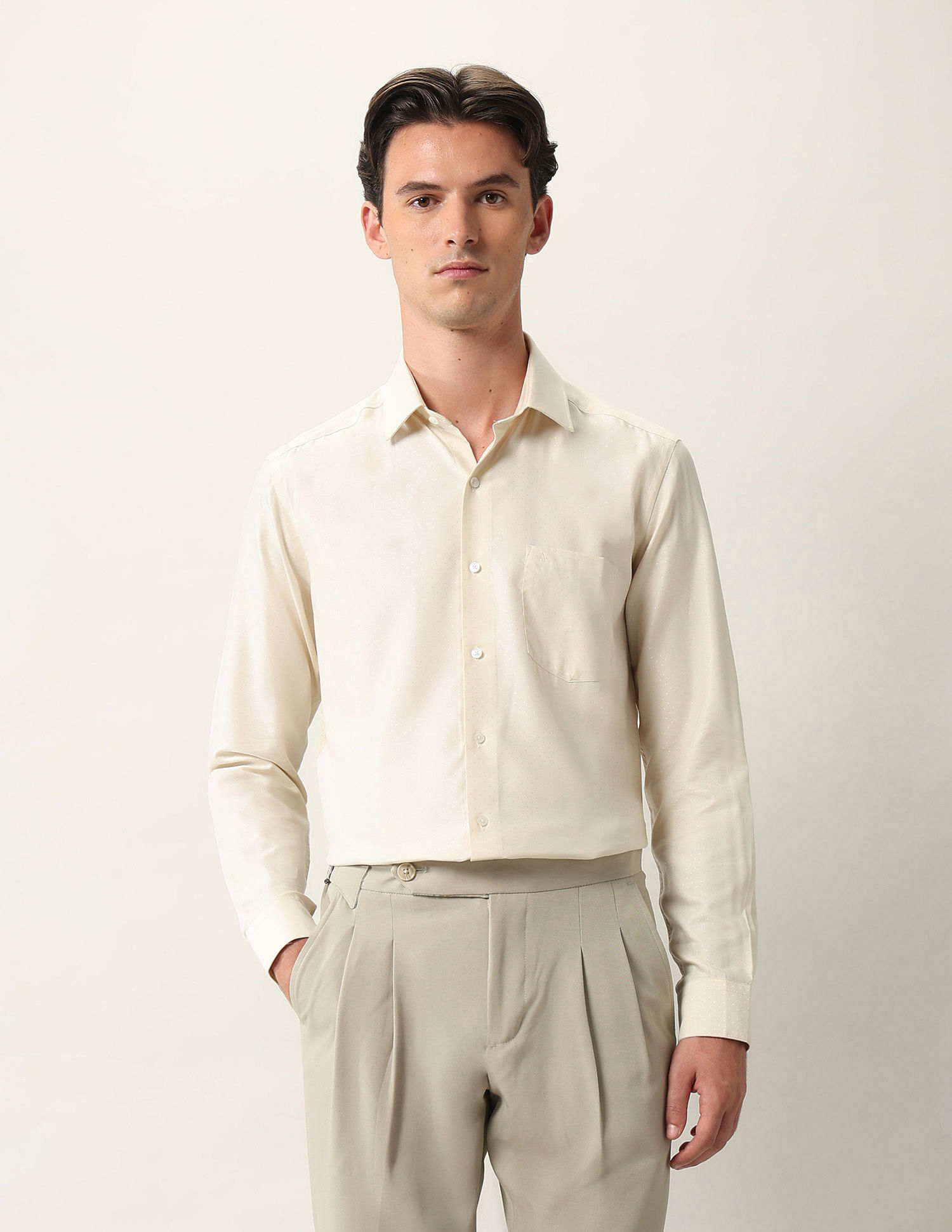 Arrow Textured Manhattan Slim Fit Ceremonial Shirt