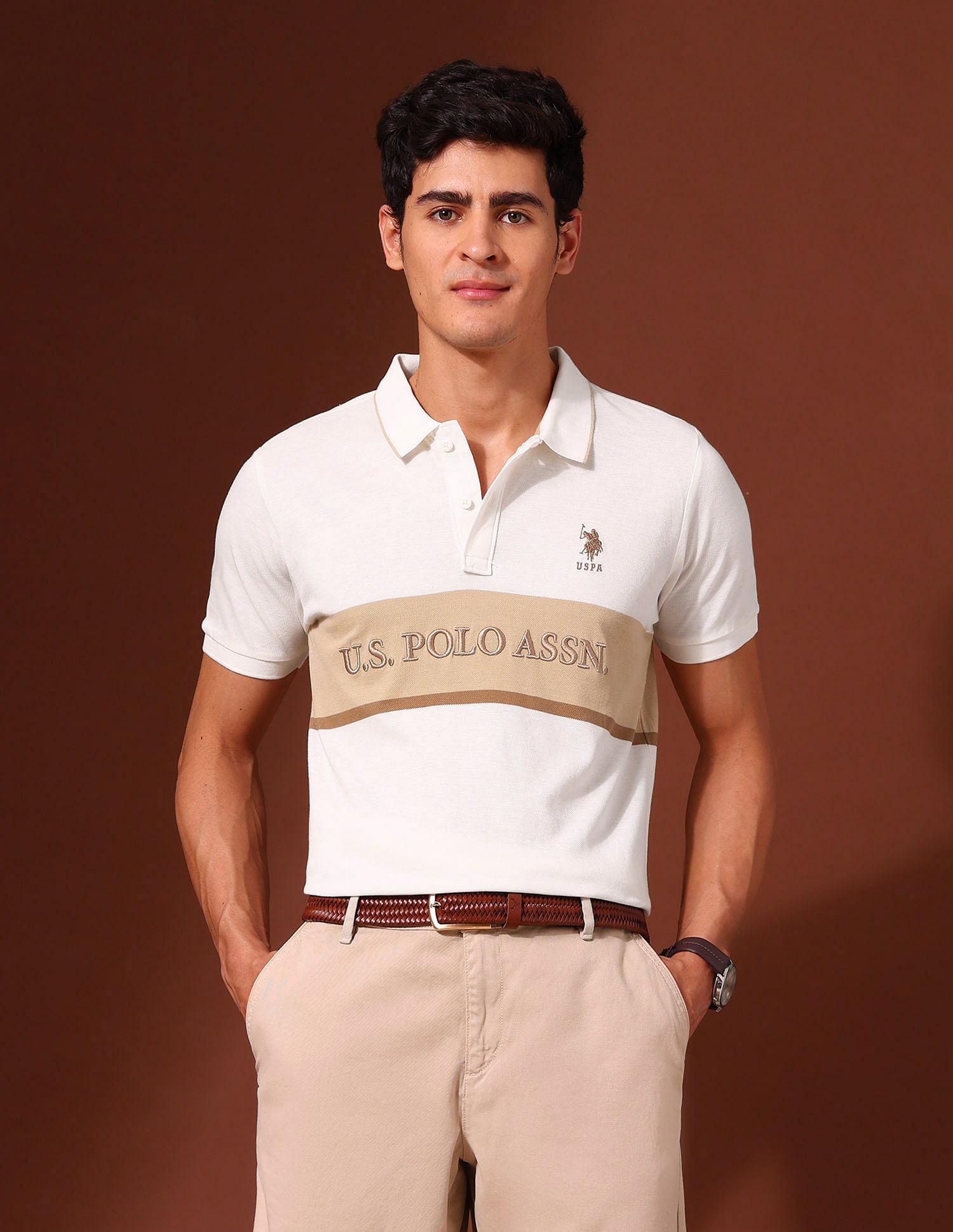 U.S. Polo Assn. Brand Embroidered Pure Cotton Varsity Polo Shirt