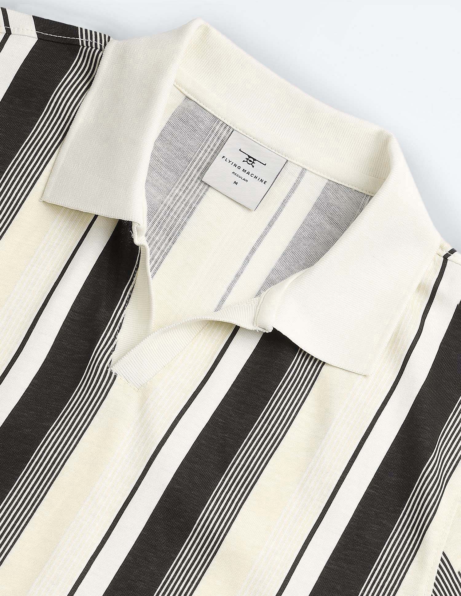 Flying Machine Vertical Stripe Cotton Polo Shirt