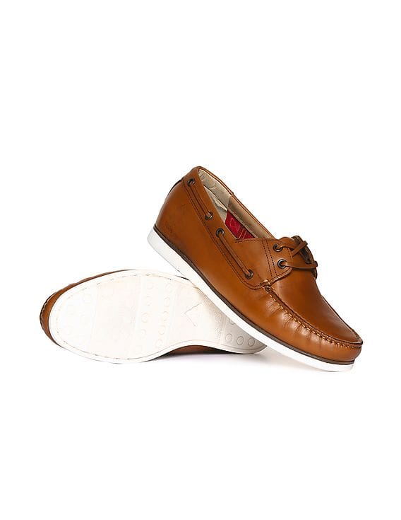 Contrast Sole Leather Alaric Boat Shoes 