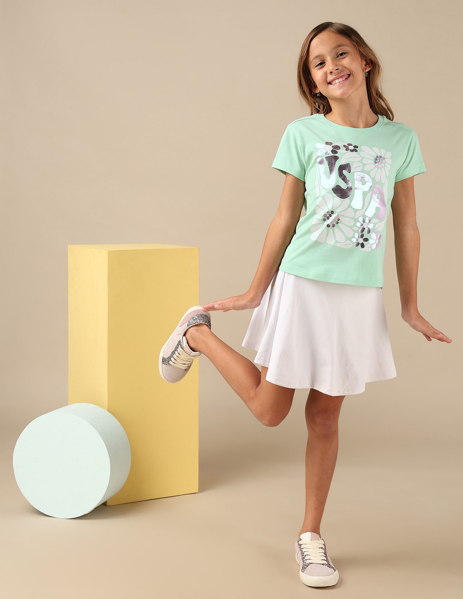 U.S. Polo Assn. Kids Girls Brand Printed Relaxed Fit T-Shirt