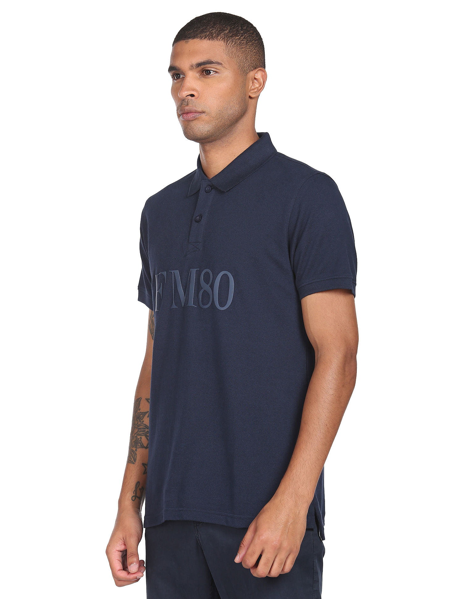 Flying Machine Cotton Pique Typographic Print Polo Shirt