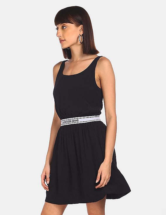 Black Dress LOGO ELASTIC MOCK NECK DRESS Calvin Klein, Women Dresses