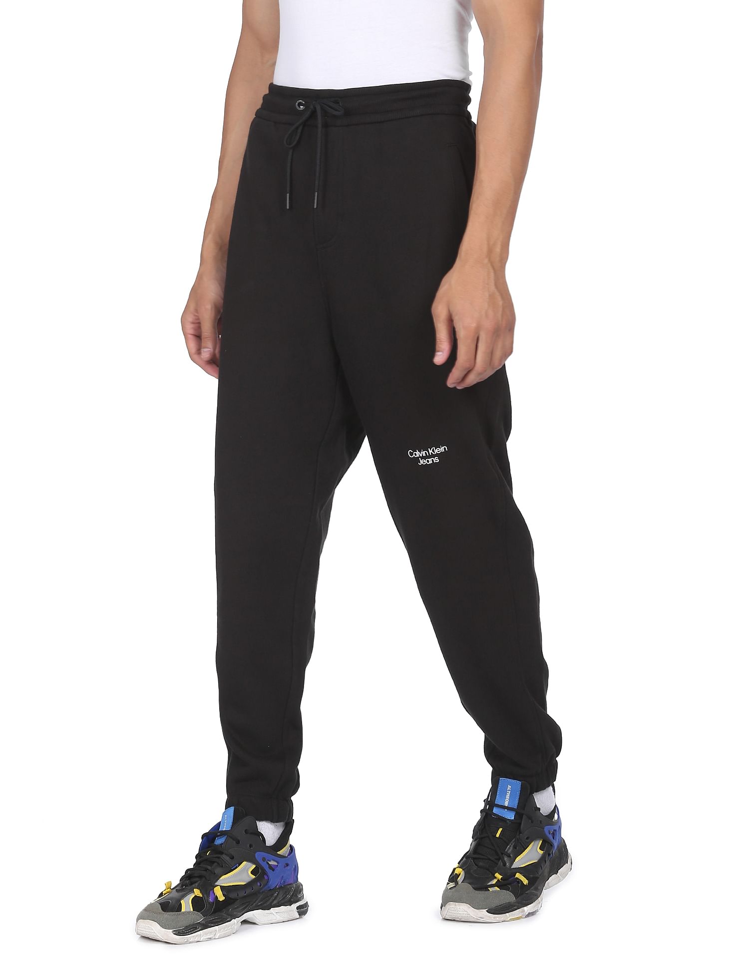 Calvin Klein Men Black Stacked Logo Tapered Fit Joggers
