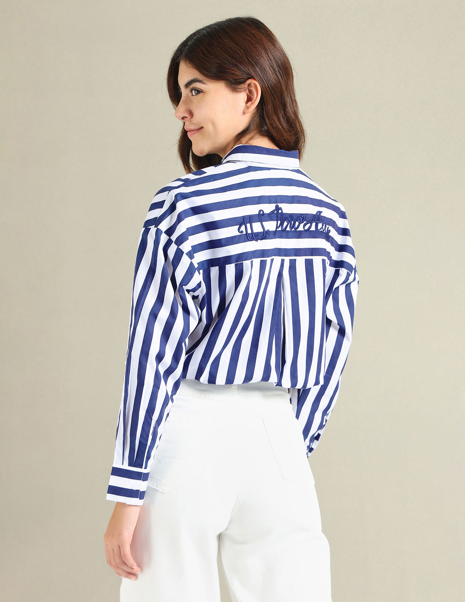 U.S. Polo Assn. Women Striped Boyfriend Shirt