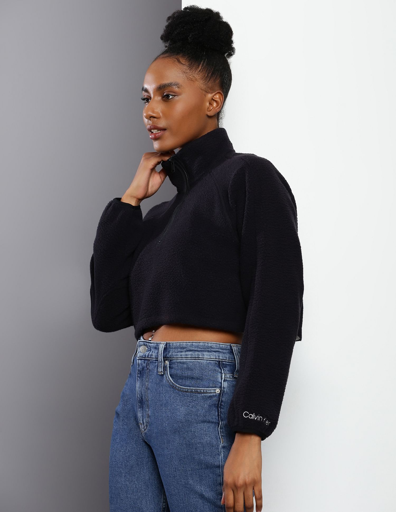 High neck crop sweatshirt sale