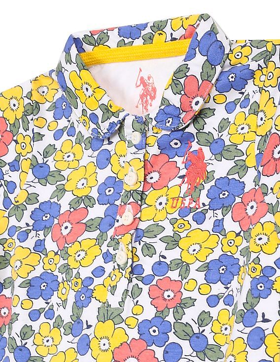 U.S. Polo Assn. Kids Girls Multi Colour Short Sleeve Printed Polo Shirt
