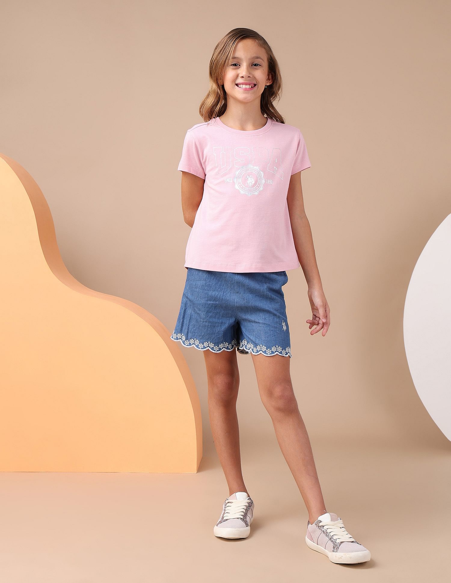 U.S. Polo Assn. Kids Girls Foil Print Relaxed Fit T-Shirt