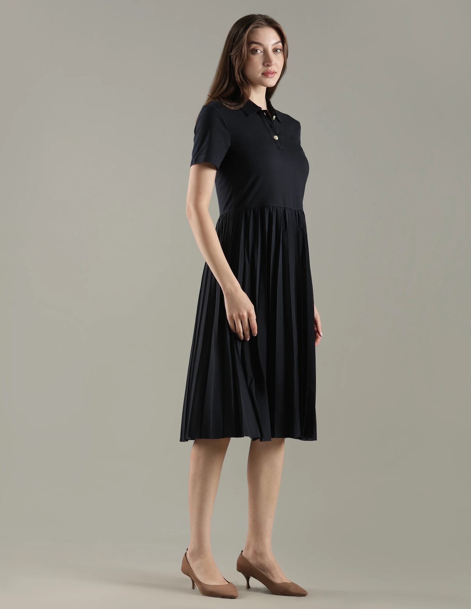 knee length dresses for ladies Tommy Hilfiger Breton Womens Midi Polo Dress – CHO main image 0