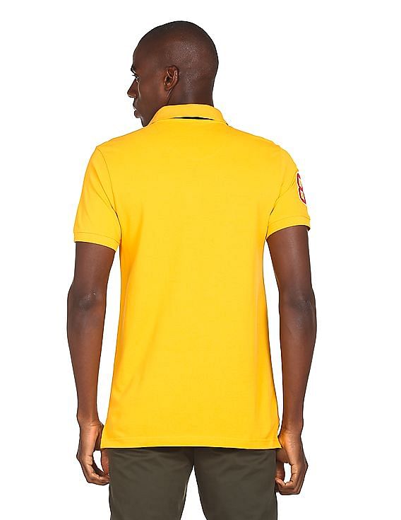 Aeropostale Men Yellow Cotton Pique Polo Shirt
