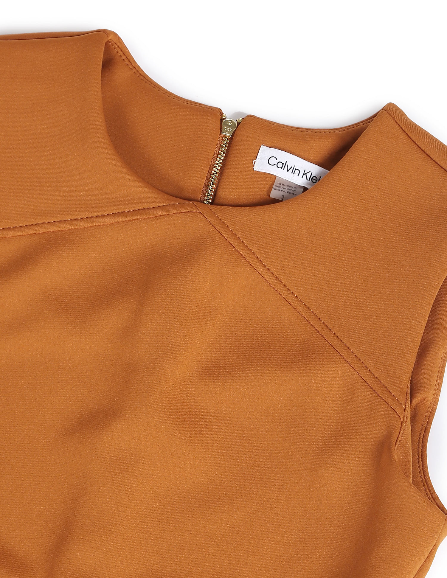 Calvin Klein Women Light Brown Solid Panelled Bodycon Dress