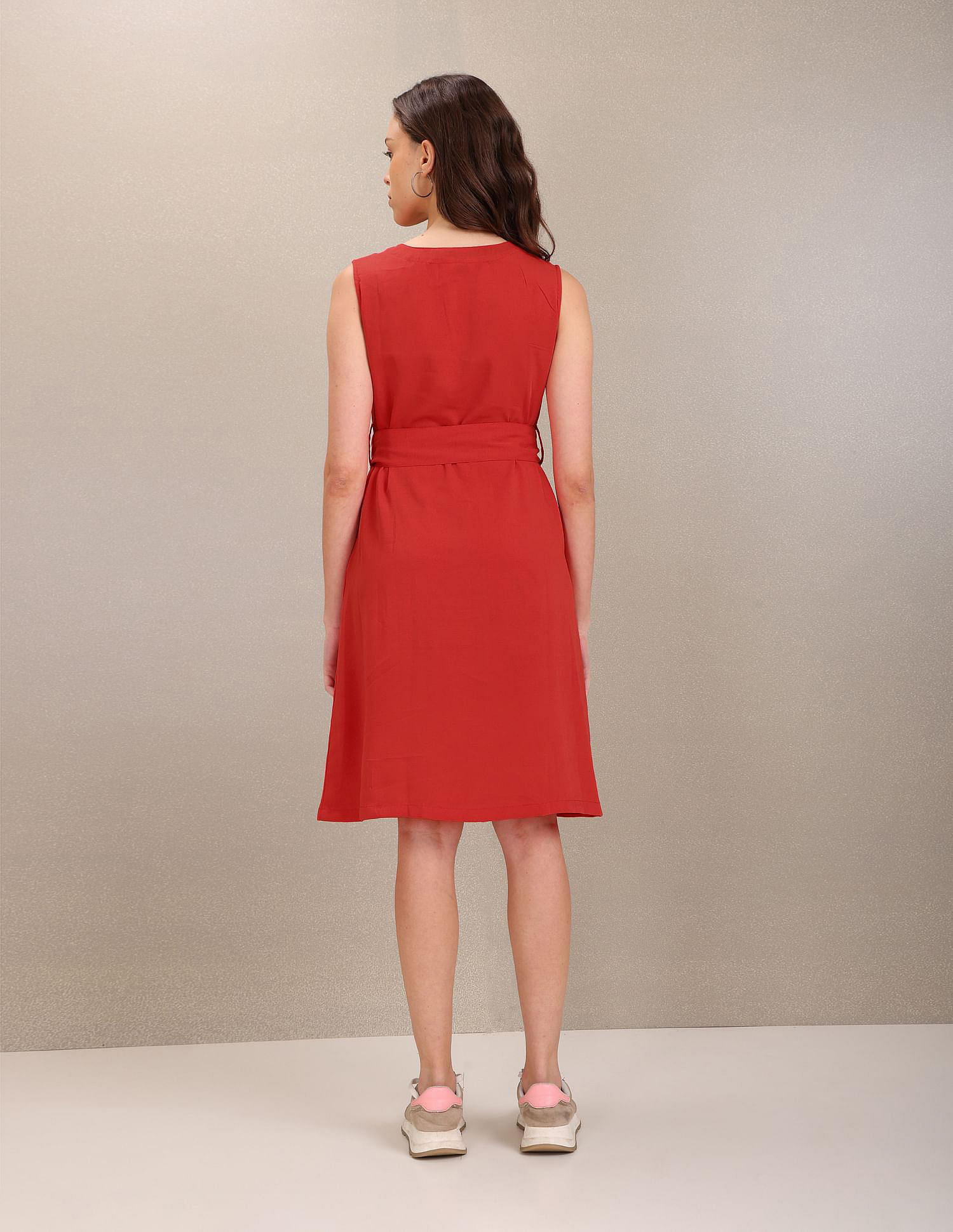 U.S. Polo Assn. Women V-Neck Solid Fit And Flare Dress
