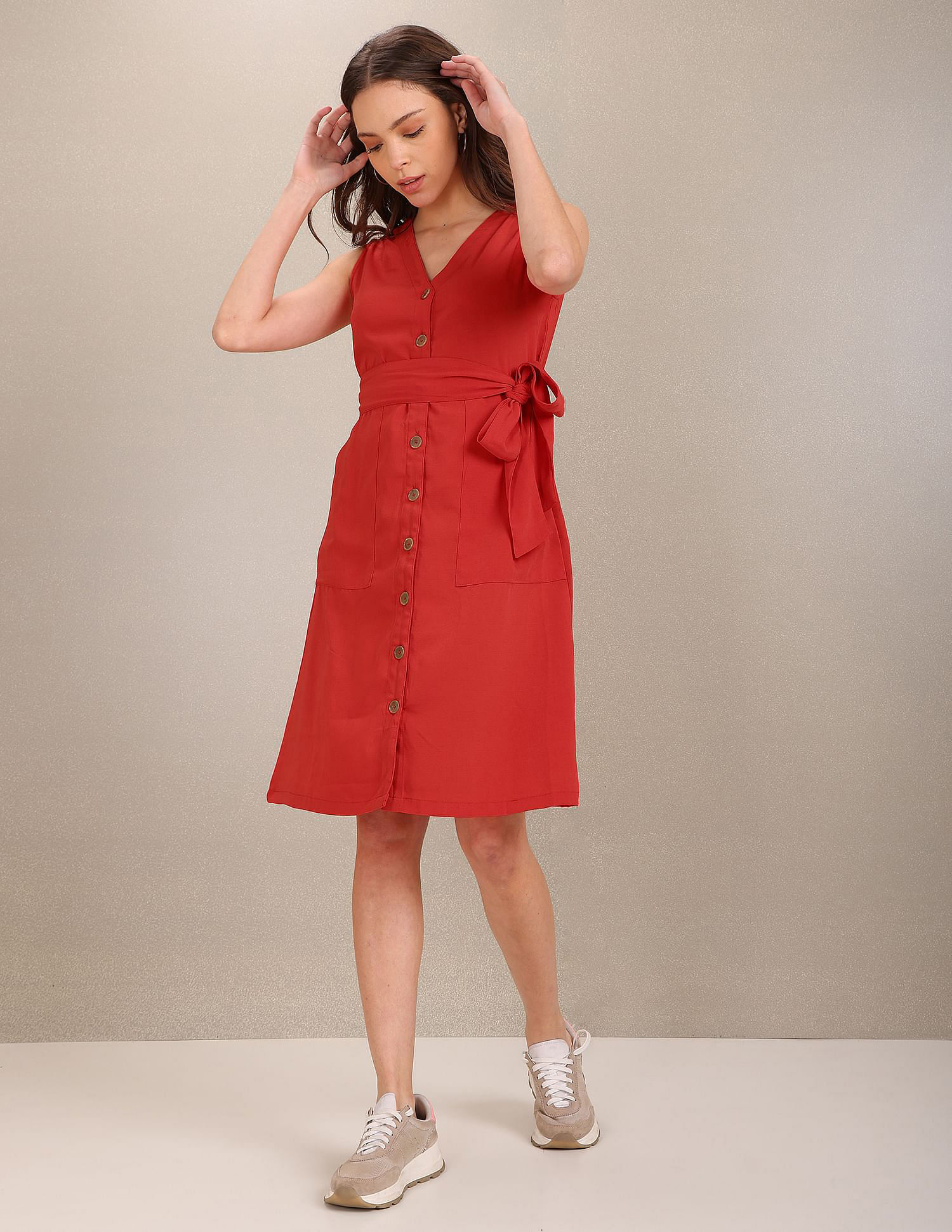 U.S. Polo Assn. Women V-Neck Solid Fit And Flare Dress