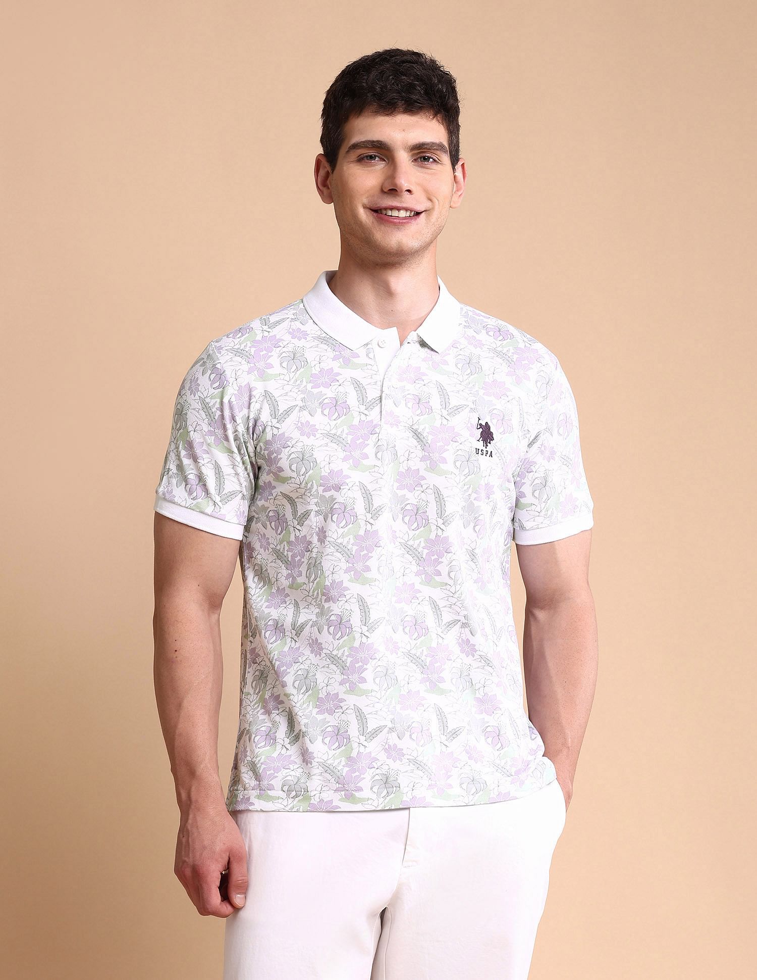 U.S. Polo Assn. Floral Printed Slim Fit Polo Shirt
