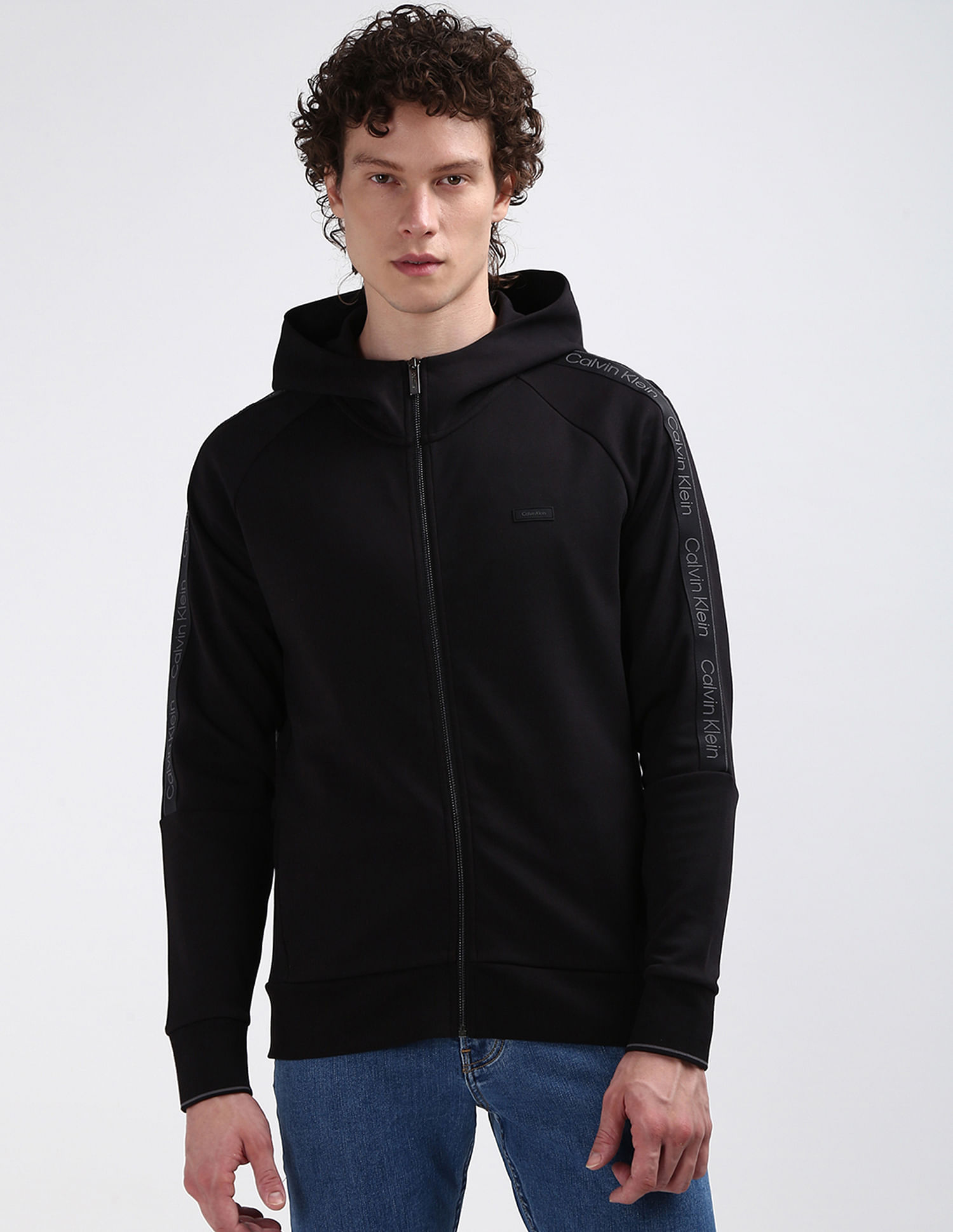 Calvin Klein Logo Tape Raglan Zip Through Sweatshirt