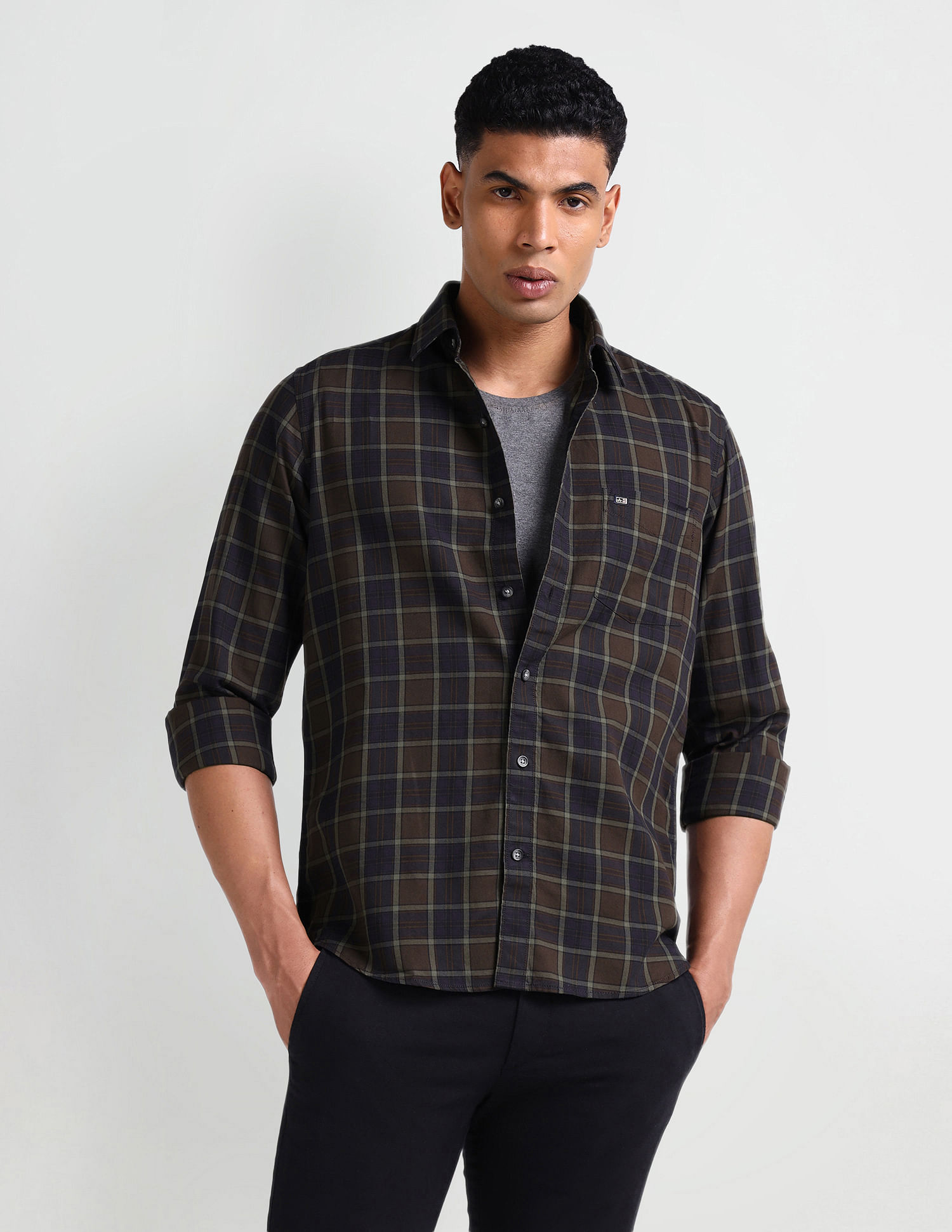 Arrow Sports Long Sleeve Plaid Check Shirt
